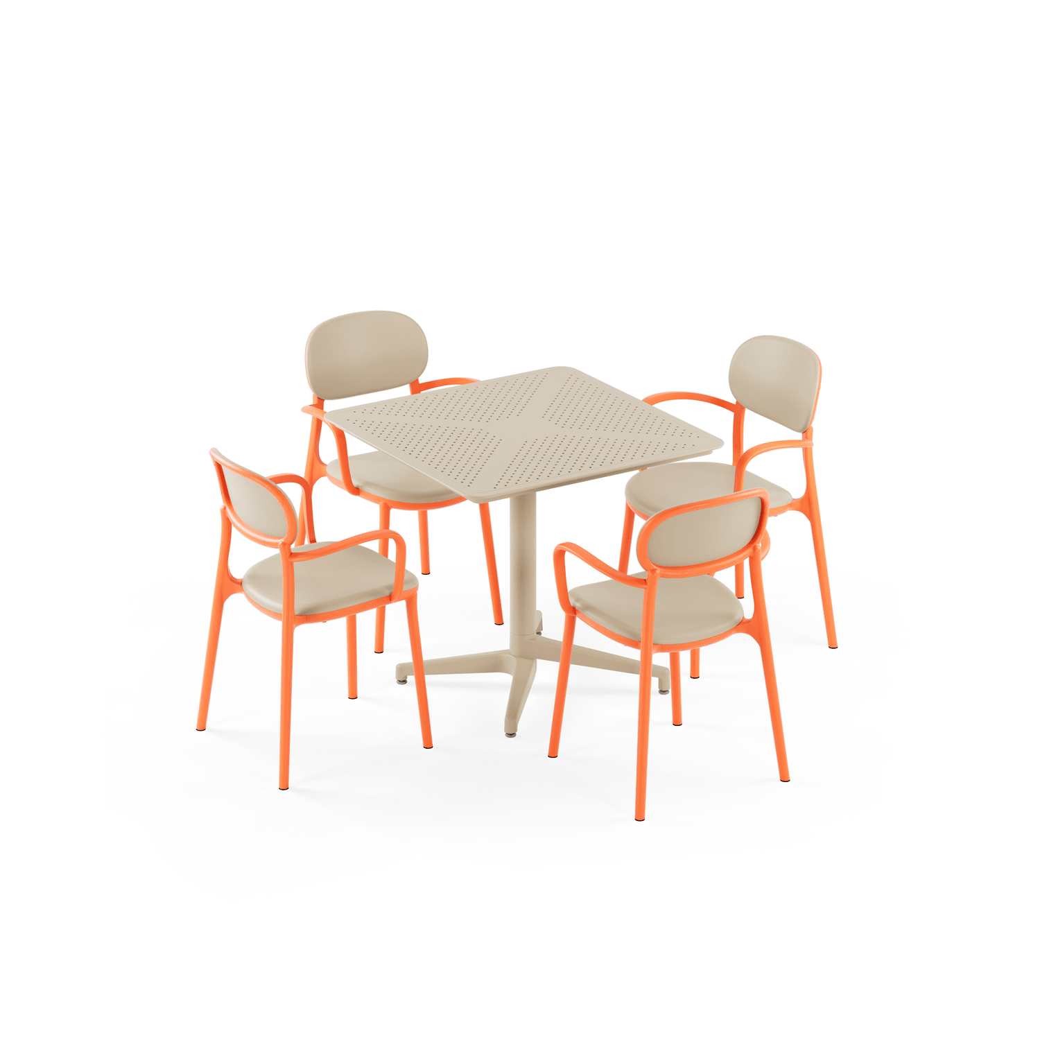 Moon 4 Kişilik Kare Polipropilen Masa Bej & Duo Kollu Sandalye Portakal