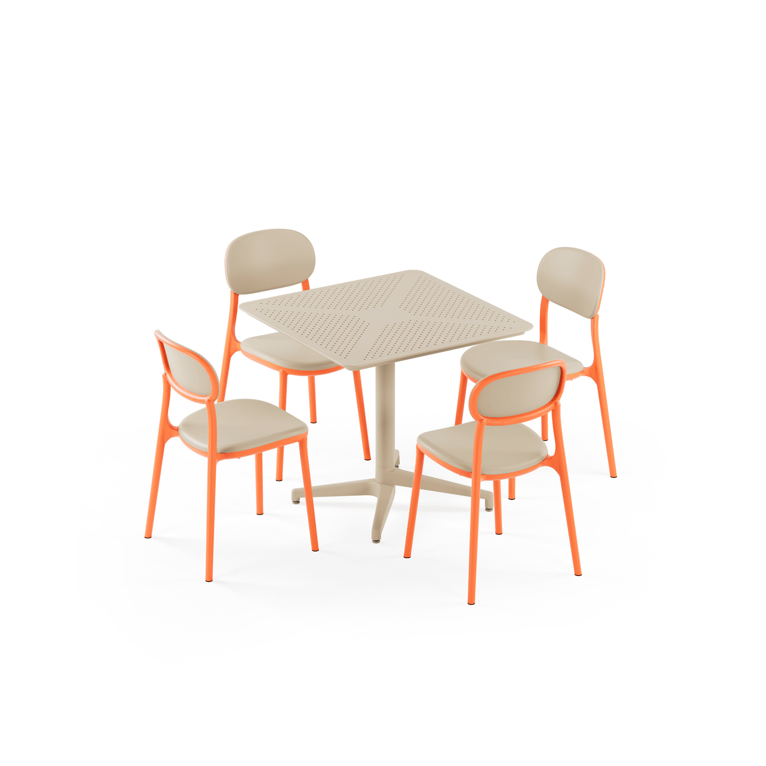 Moon 4 Kişilik Kare Polipropilen Masa Bej & Duo Sandalye Portakal