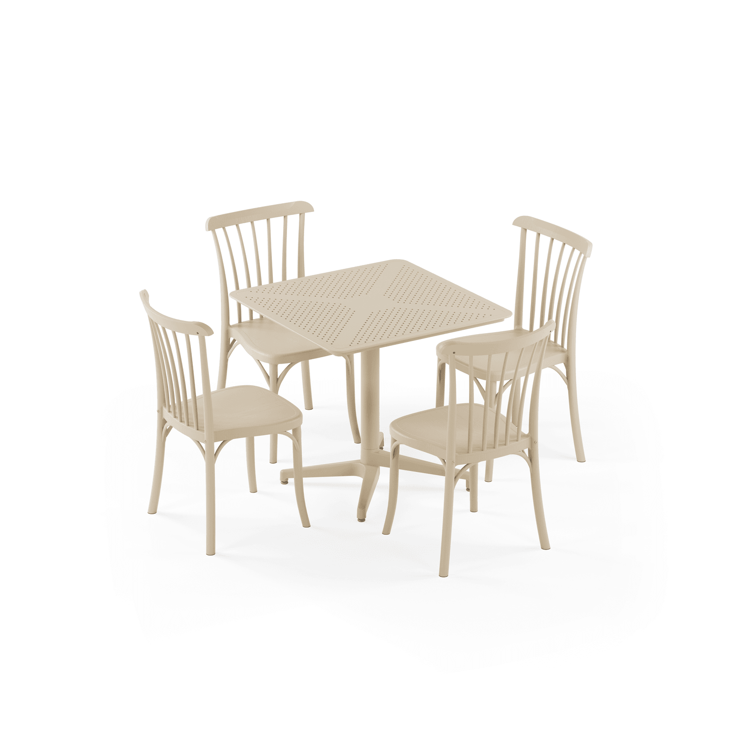 Moon 4 Kişilik Kare Polipropilen Masa Beyaz & Gozo Sandalye Bej