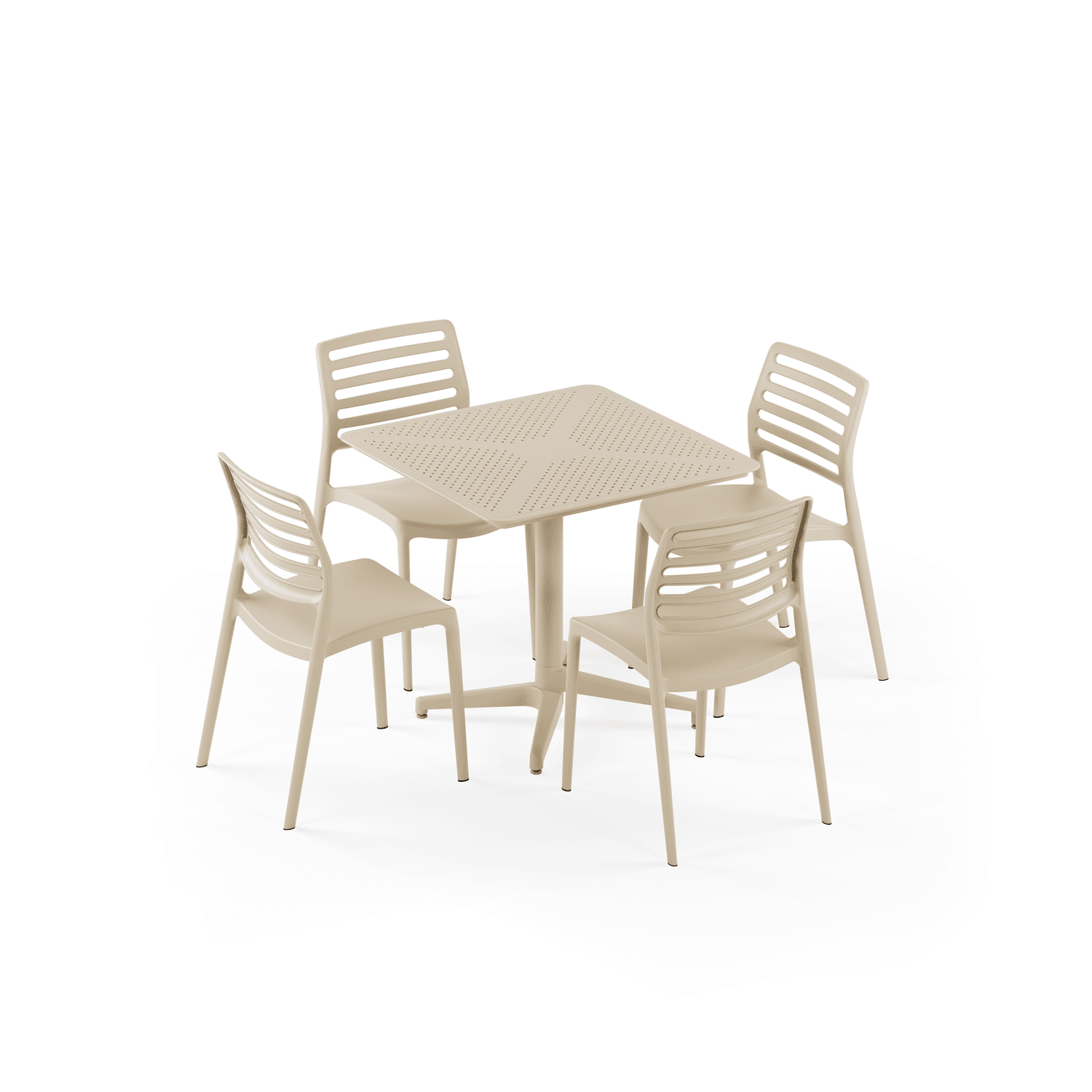 Moon 4 Kişilik Kare Polipropilen Masa Bej & Louise Sandalye Bej