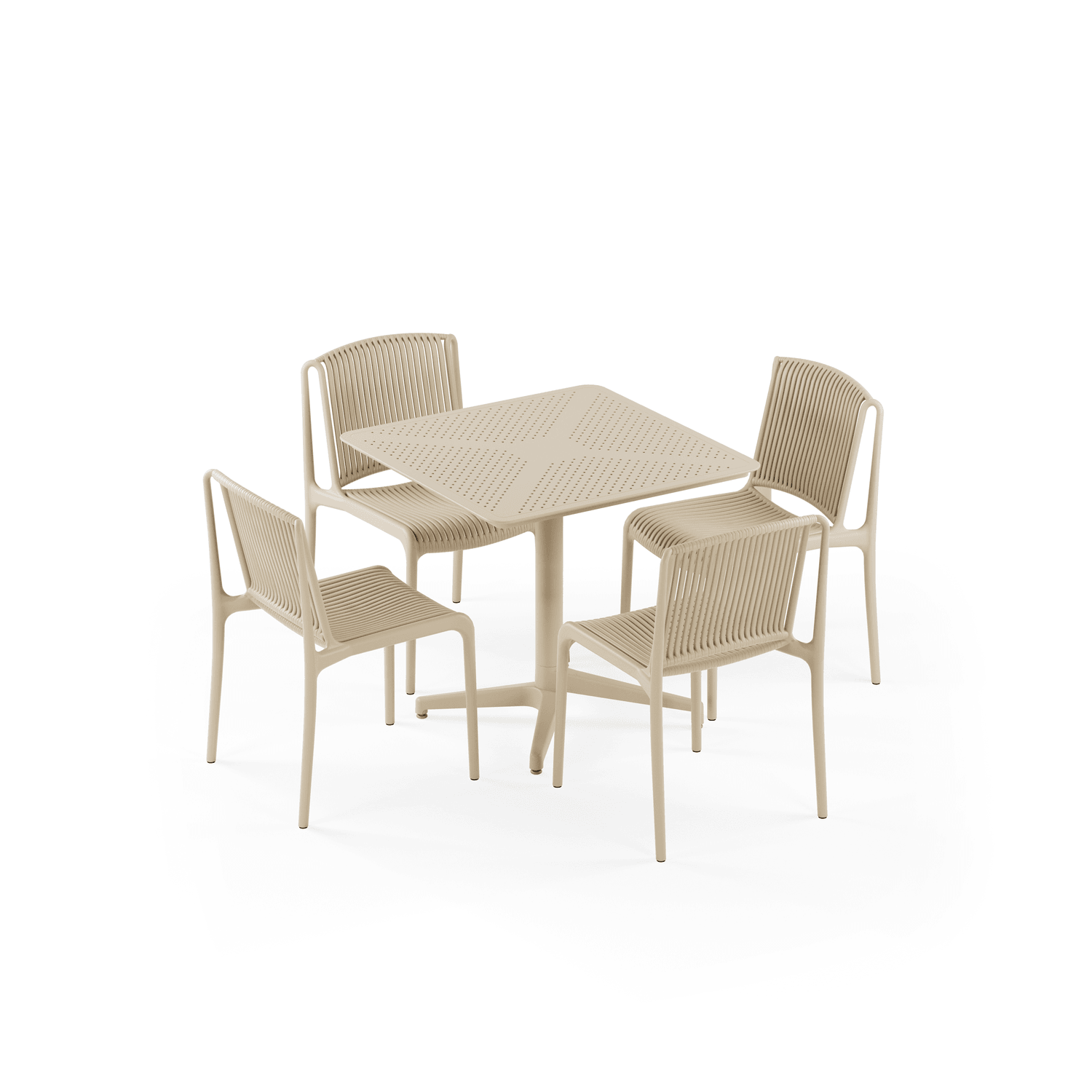 Moon 4 Kişilik Kare Polipropilen Masa Bej & Nes Sandalye Bej