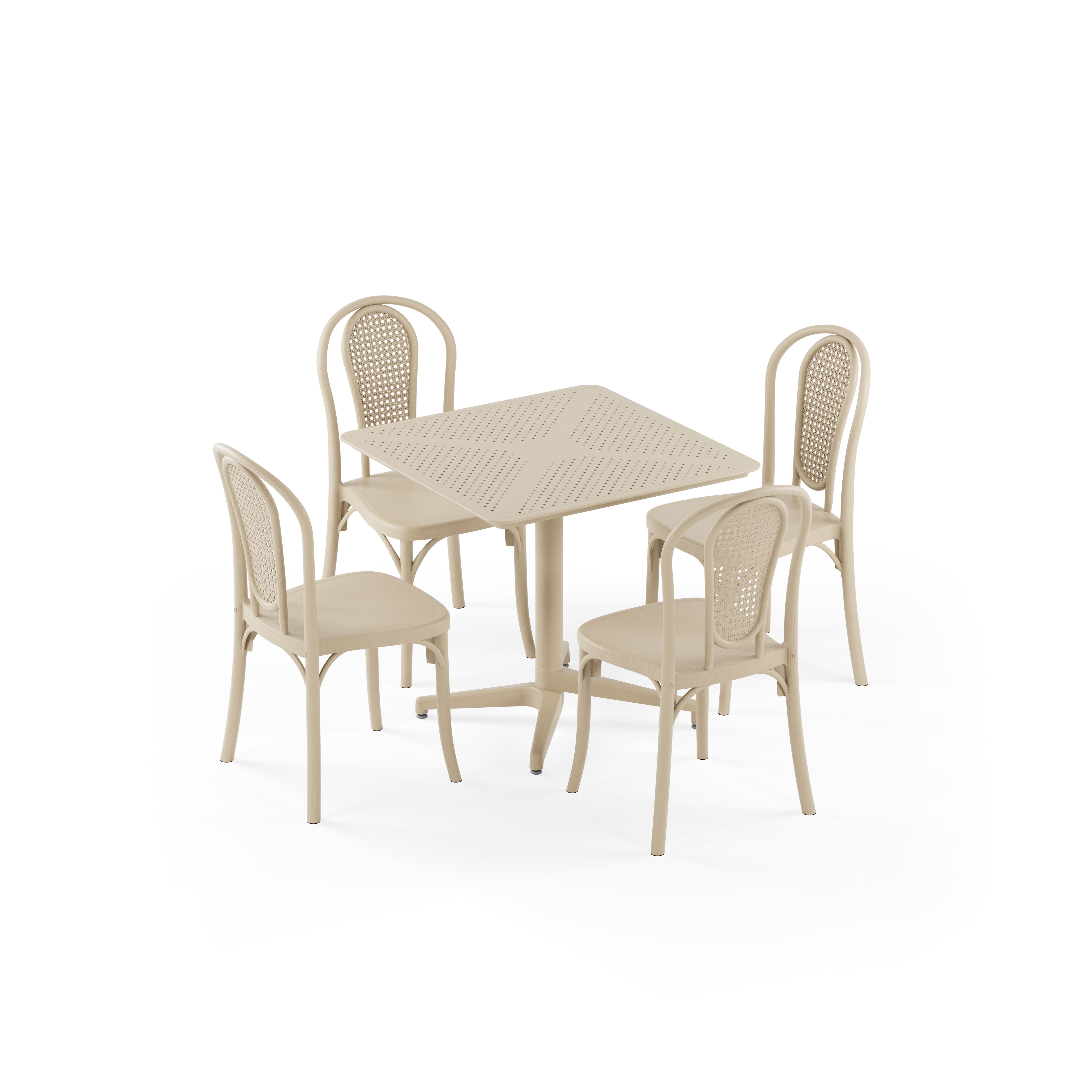 Moon 4 Kişilik Kare Polipropilen Masa Bej & Sozo C Sandalye Bej