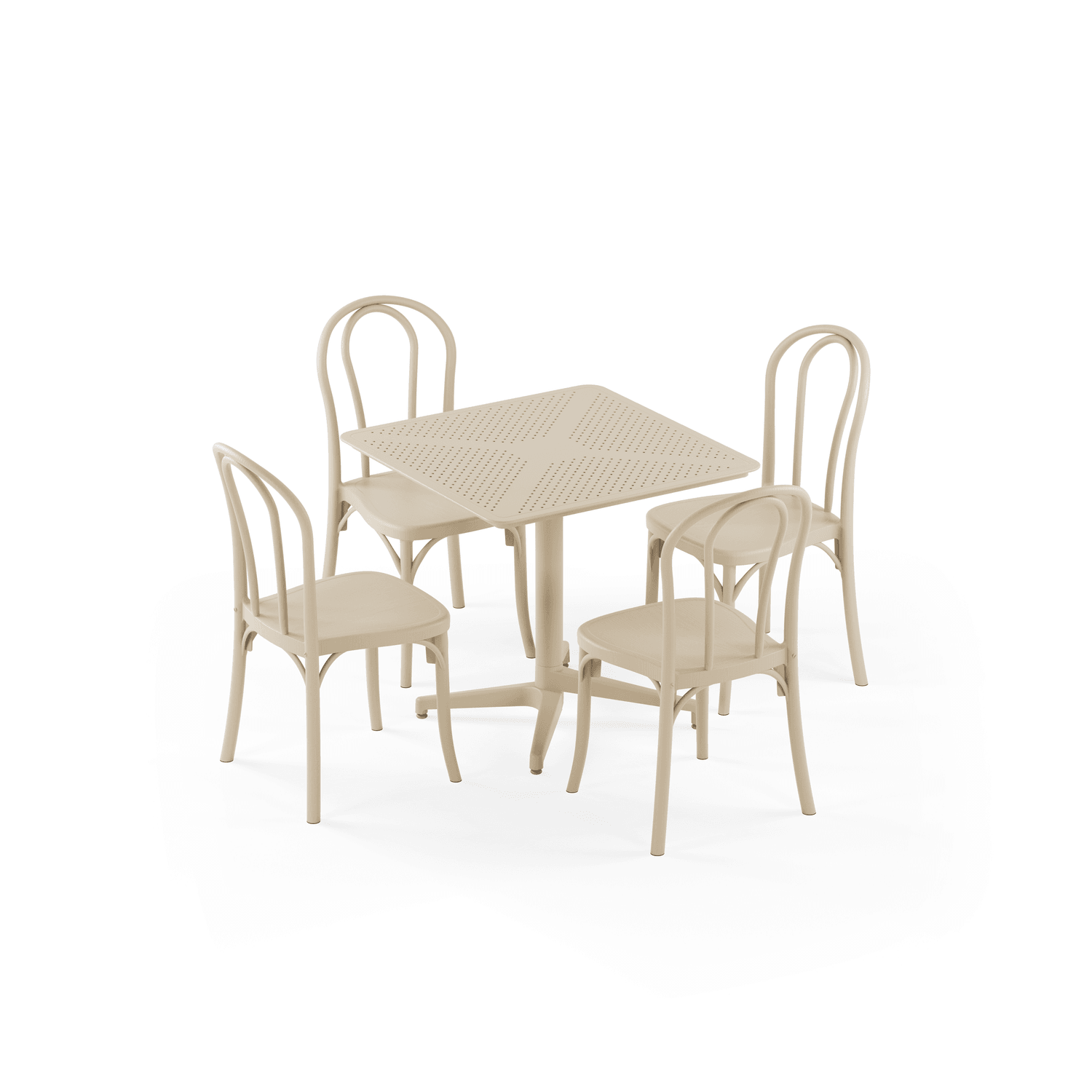 Moon 4 Kişilik Kare Polipropilen Masa Bej & Sozo Sandalye Bej