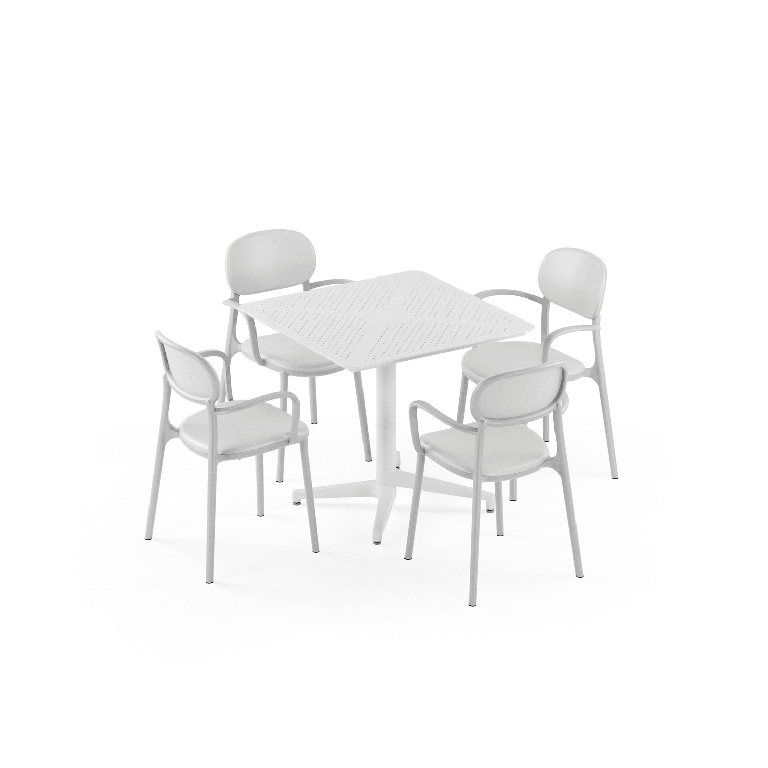 Moon 4 Kişilik Kare Polipropilen Masa Beyaz & Duo Kollu Sandalye Soğuk Gri