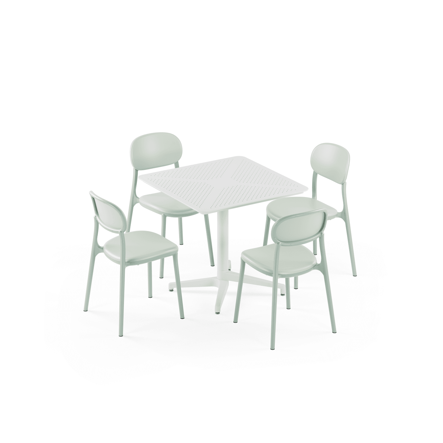 Moon 4 Kişilik Kare Polipropilen Masa Beyaz & Duo Sandalye Nil Yeşili