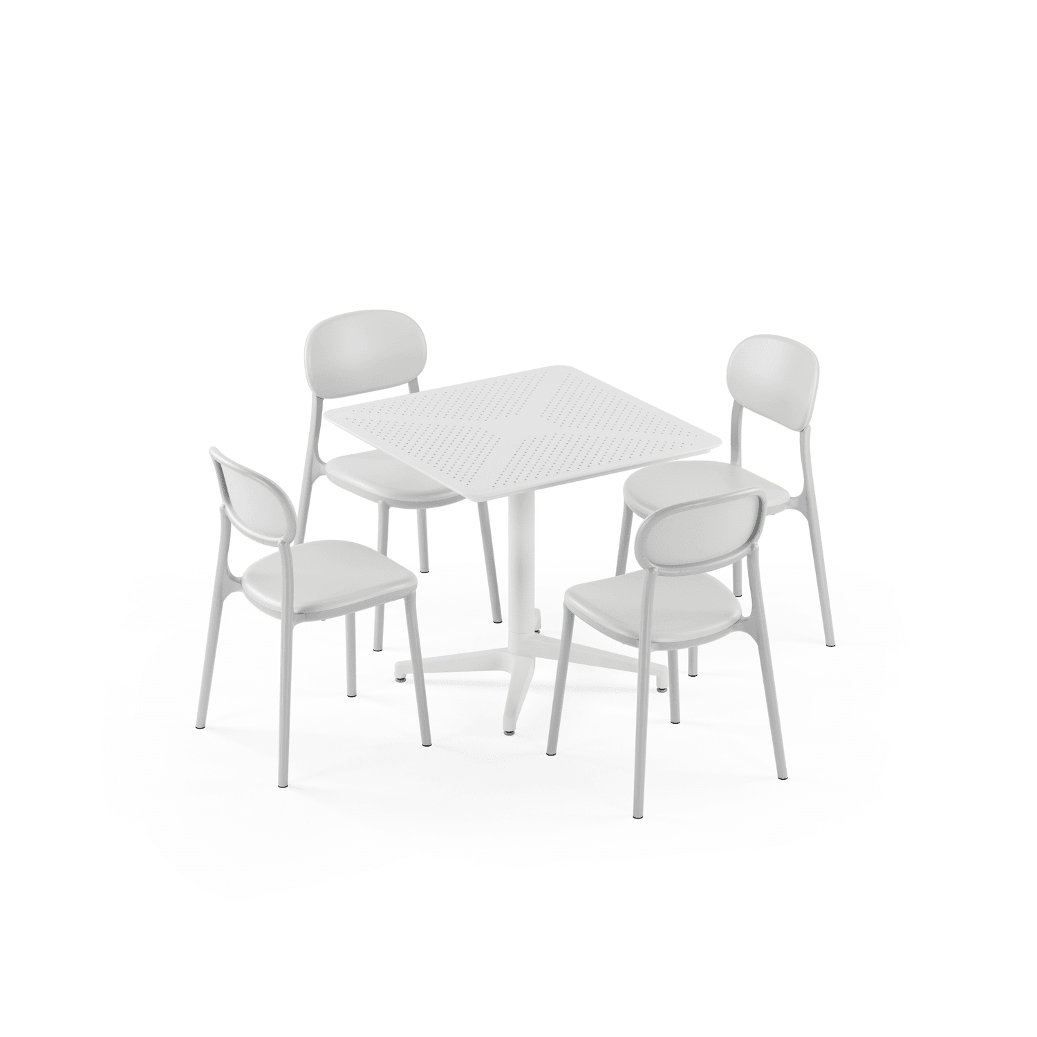 Moon 4 Kişilik Kare Polipropilen Masa Beyaz & Duo Sandalye Soğuk Gri