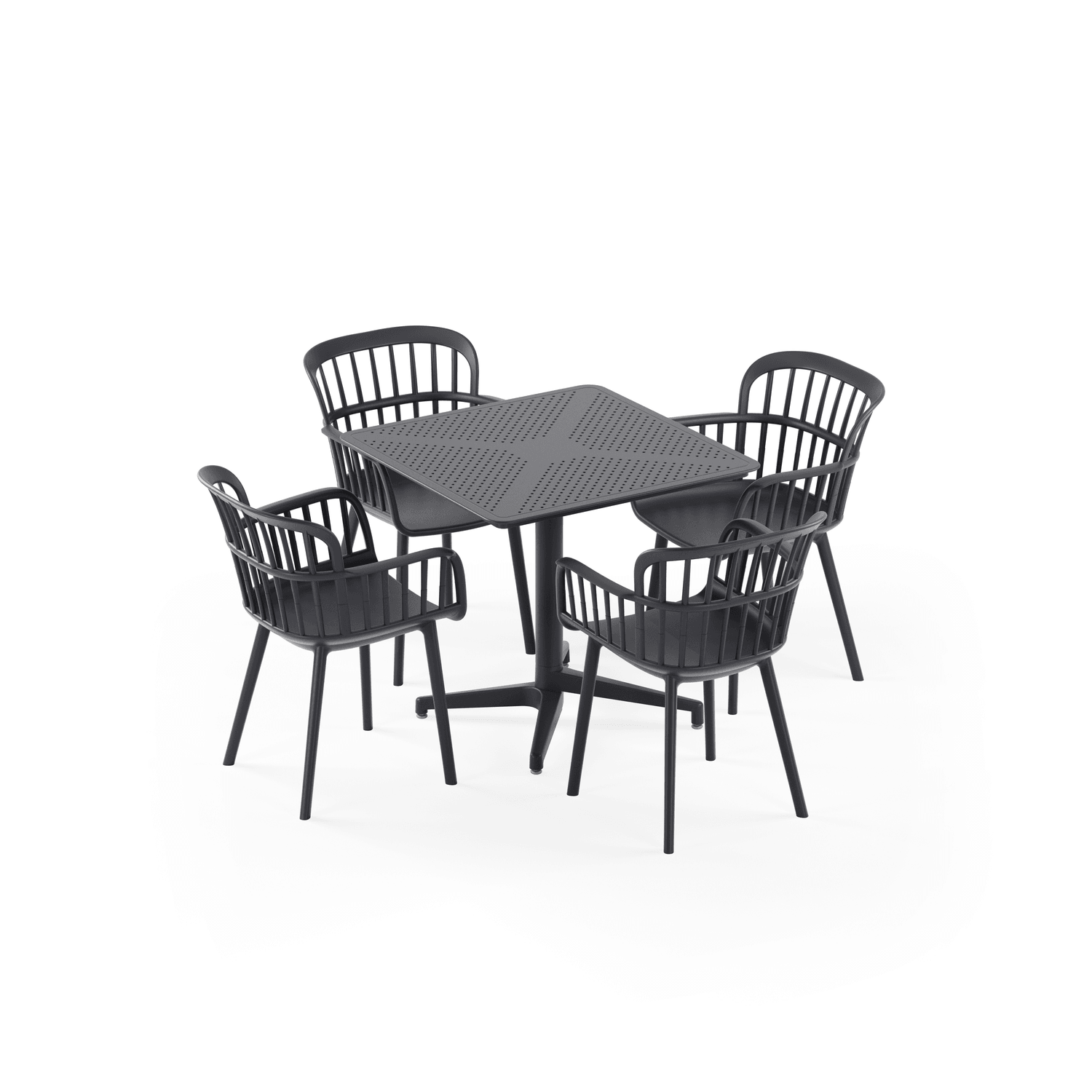 Moon 4 Kişilik Kare Polipropilen Masa Antrasit & Eva-P Sandalye Antrasit