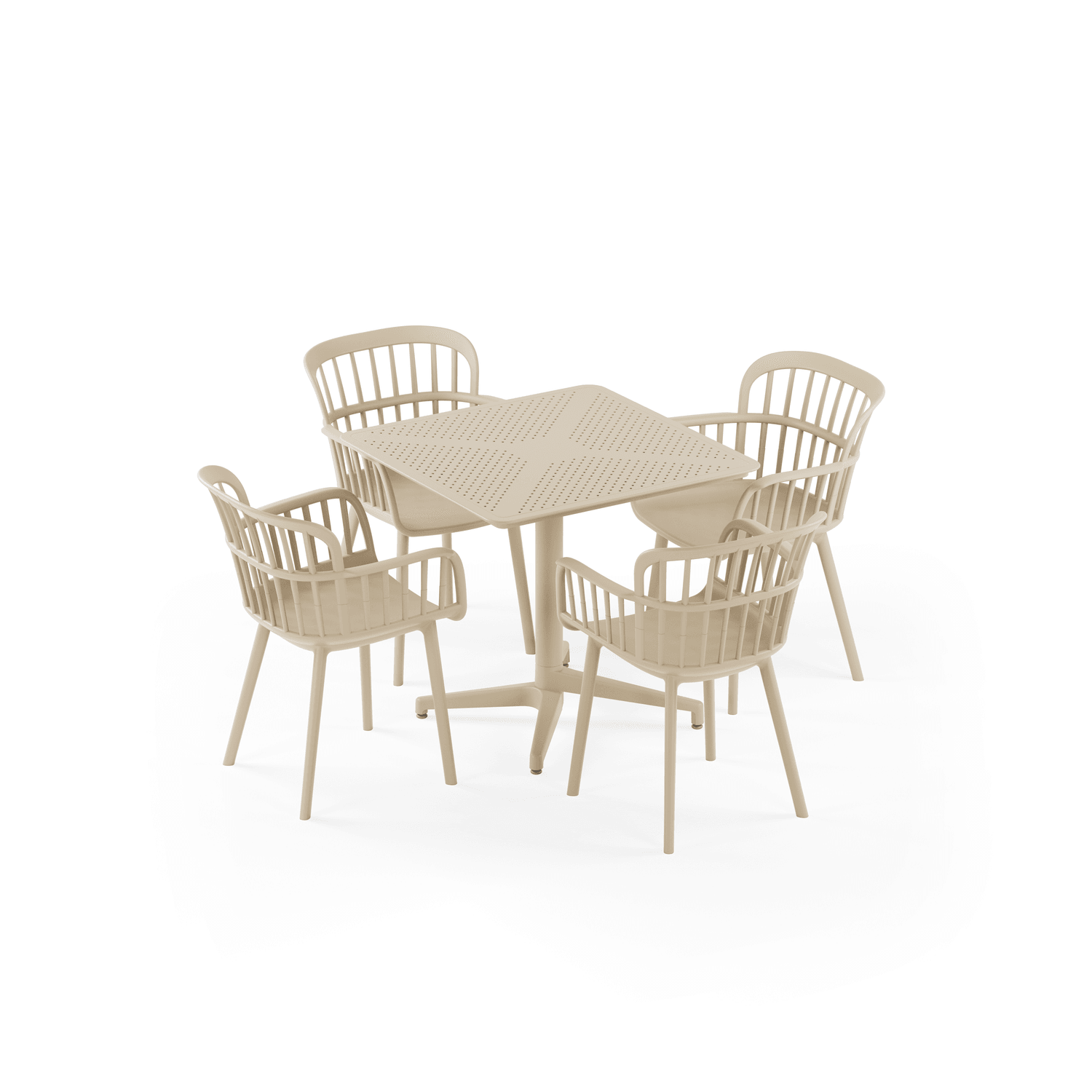 Moon 4 Kişilik Kare Polipropilen Masa Bej & Eva-P Sandalye Bej