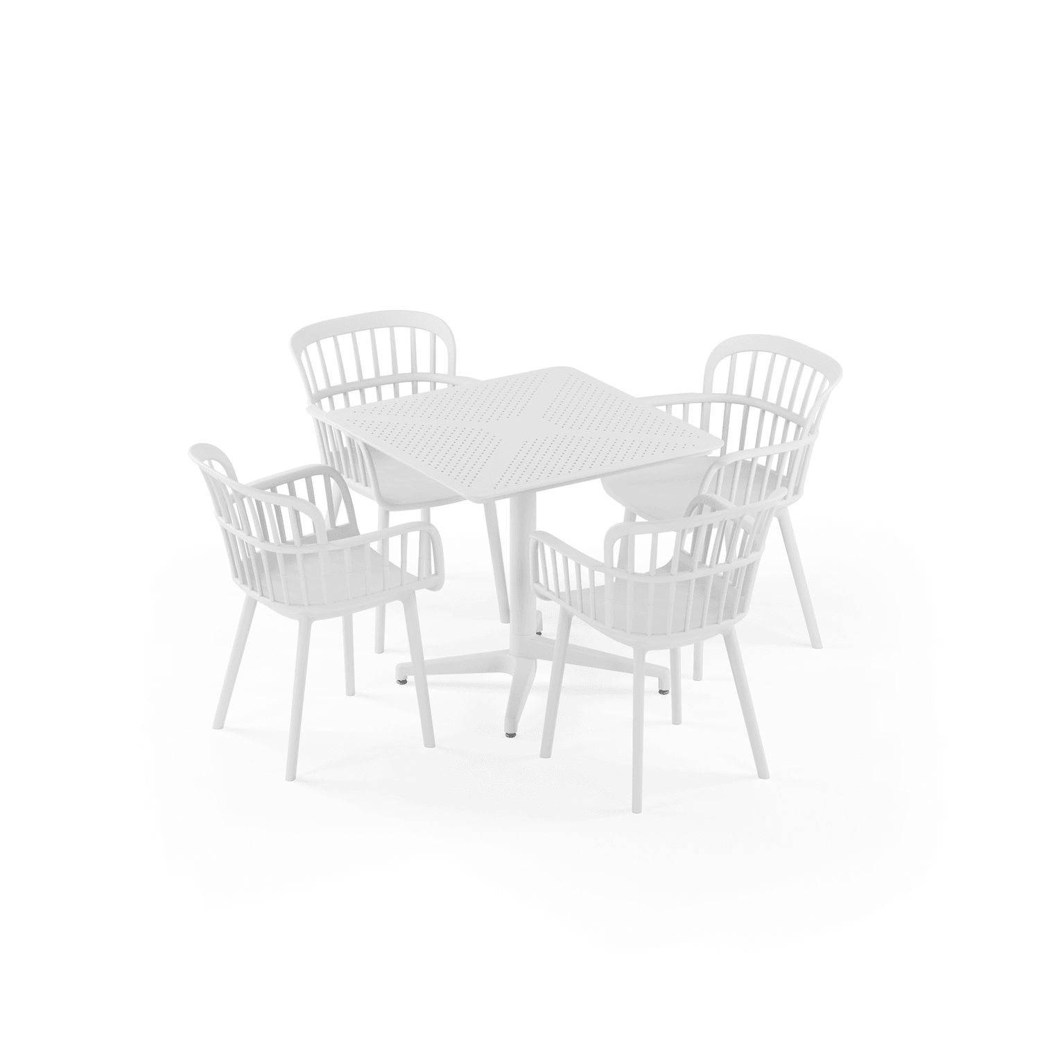 Moon 4 Kişilik Kare Polipropilen Masa Beyaz & Eva-P Sandalye Beyaz