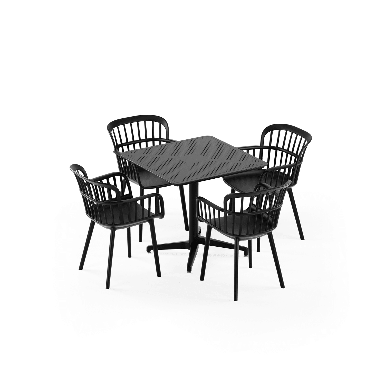 Moon 4 Kişilik Kare Polipropilen Masa Siyah & Eva-P Sandalye Siyah