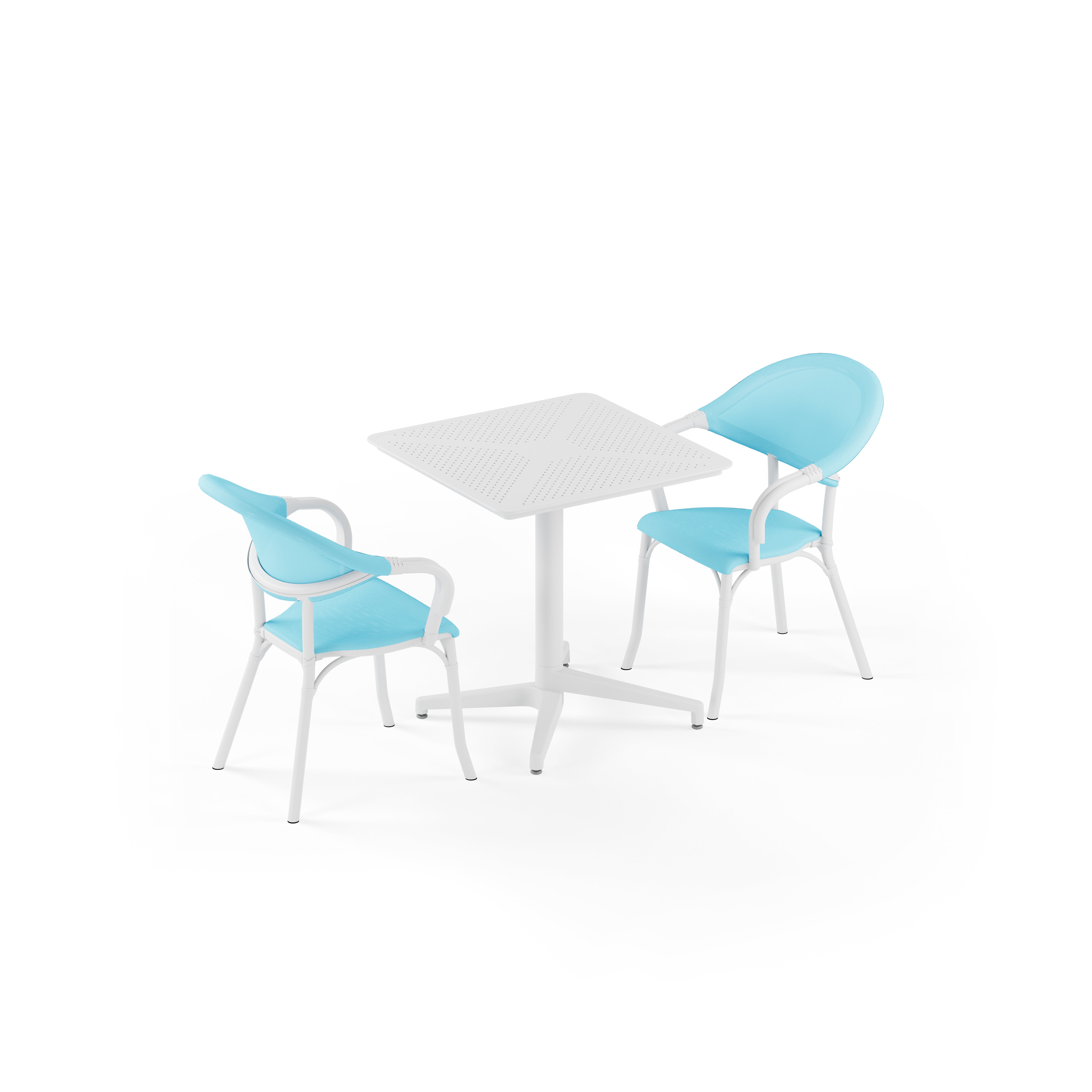 Moon 2 Kişilik Kare Polipropilen Masa Beyaz & Flash-N Kollu Sandalye Beyaz Turkuaz