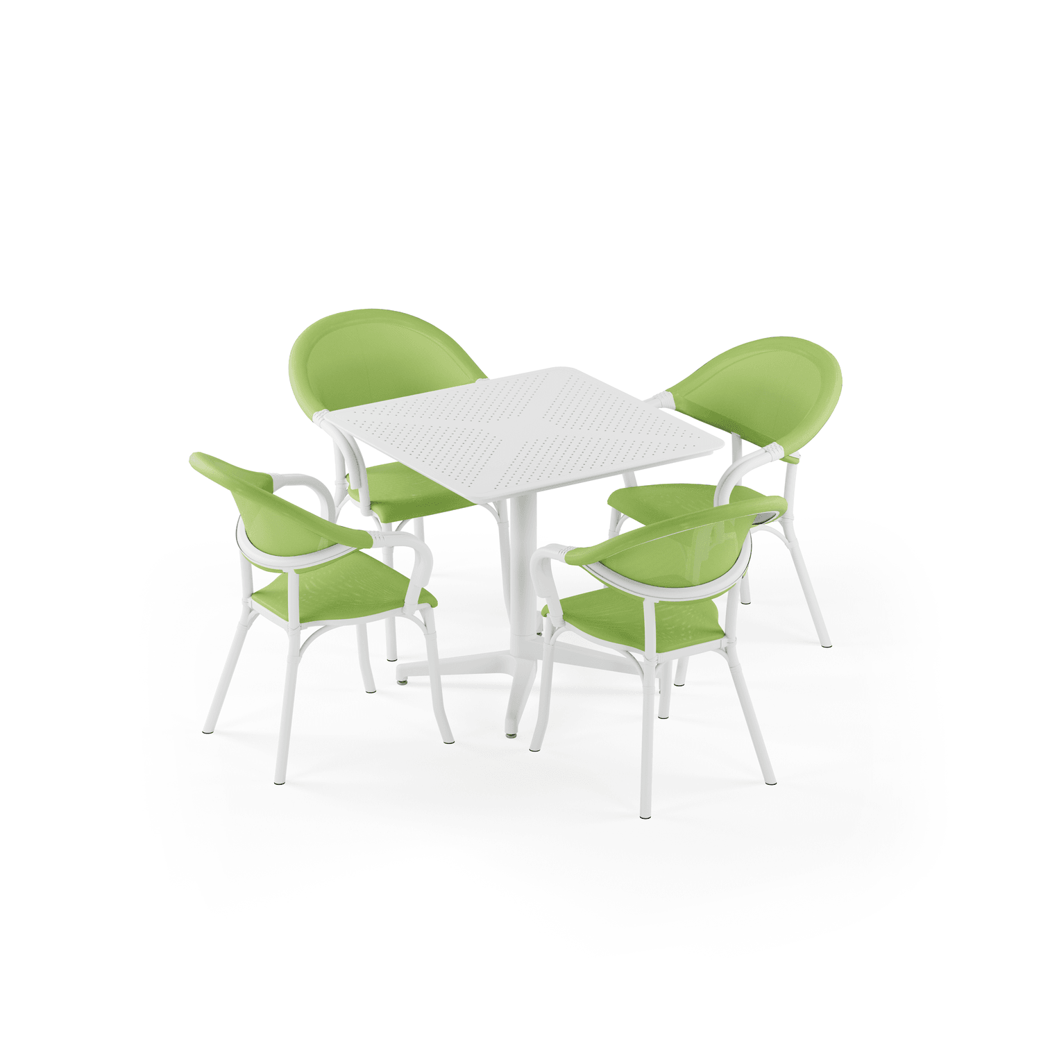Moon 4 Kişilik Kare Polipropilen Masa Beyaz & Flash-N Kollu Sandalye Beyaz Yeşil