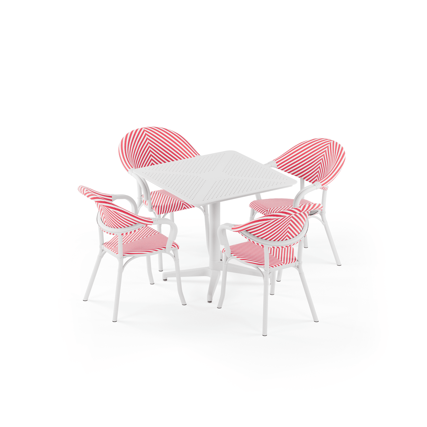 Moon 4 Kişilik Kare Polipropilen Masa Beyaz & Flash-N Kollu Sandalye Beyaz Kırmızı Beyaz Desenli