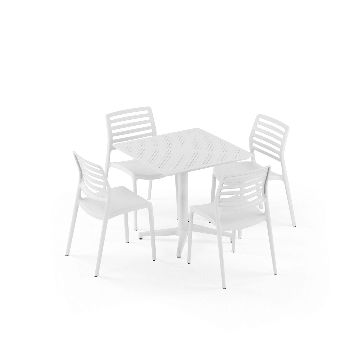 Moon 4 Kişilik Kare Polipropilen Masa Beyaz & Louise Sandalye Beyaz
