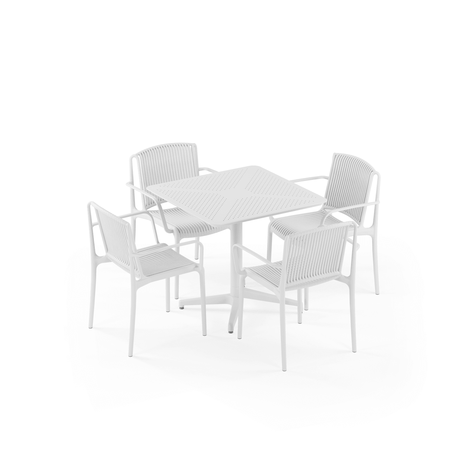 Moon 4 Kişilik Kare Polipropilen Masa Beyaz & Nes Kollu Sandalye Beyaz