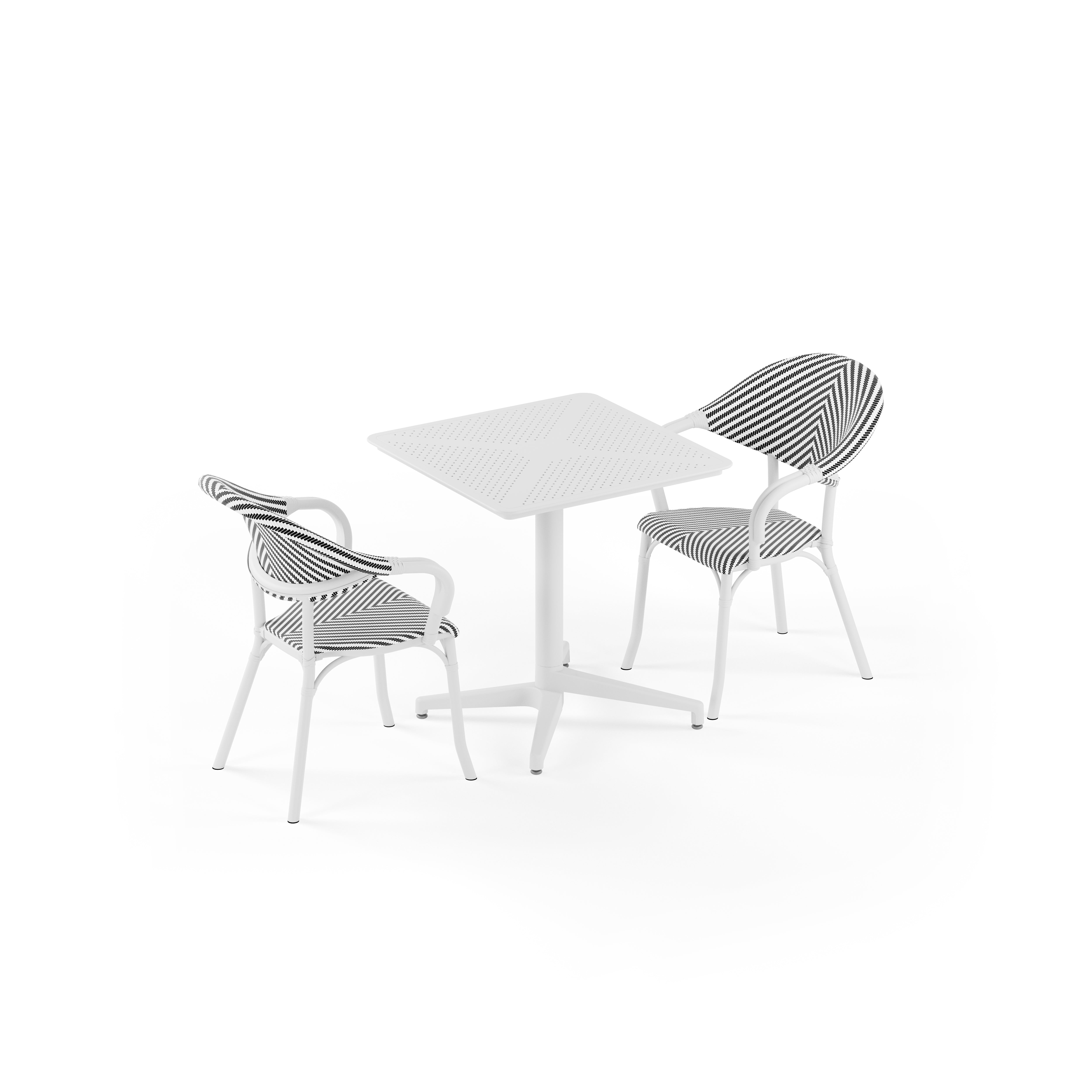 Moon 2 Kişilik Kare Polipropilen Masa & Flash-N Kollu Sandalye Mavi Beyaz Desenli