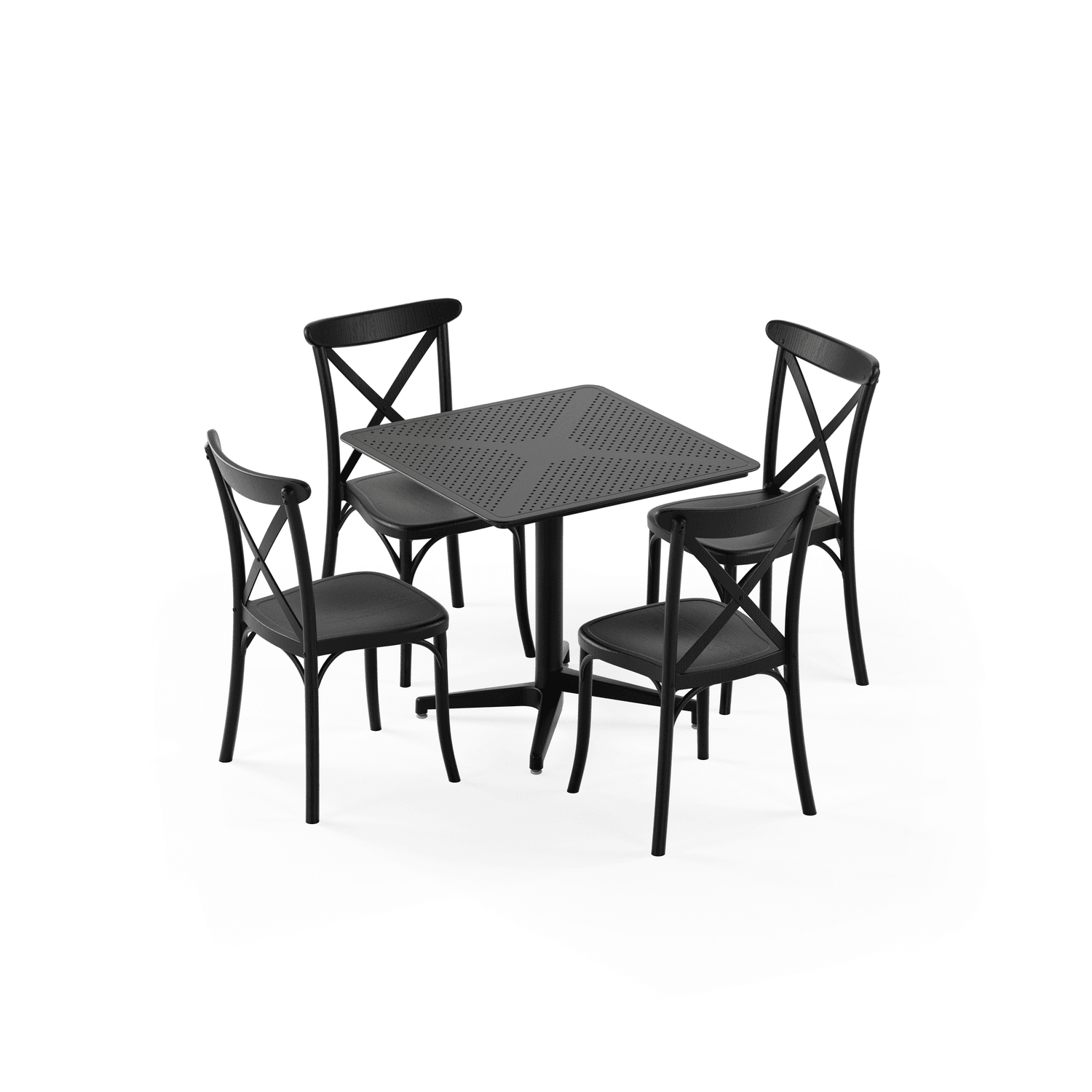 Moon 4 Kişilik Kare Polipropilen Masa Siyah & Capri Sandalye Siyah