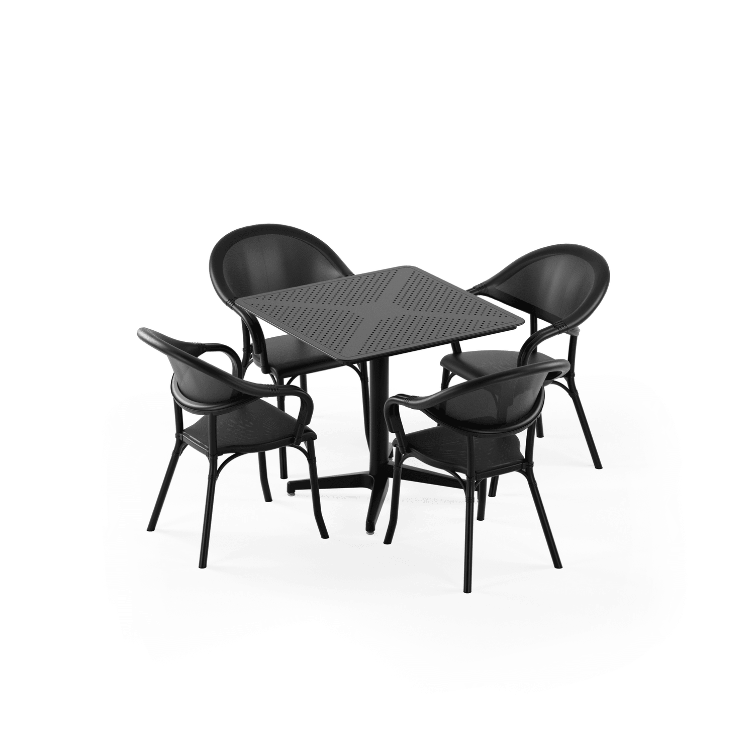 Moon 4 Kişilik Kare Polipropilen Masa Siyah & Flash-N Kollu Sandalye Siyah