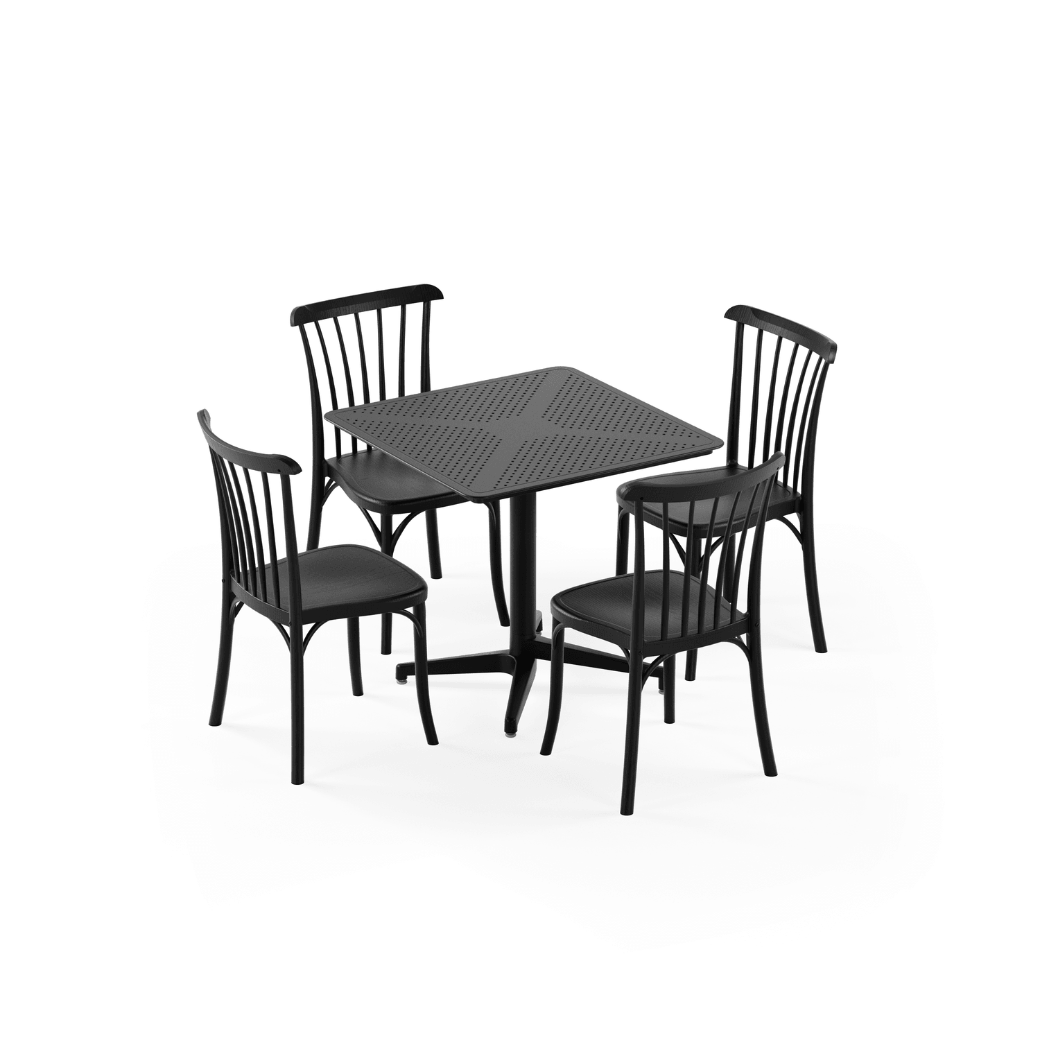 Moon 4 Kişilik Kare Polipropilen Masa Siyah & Gozo Sandalye Siyah