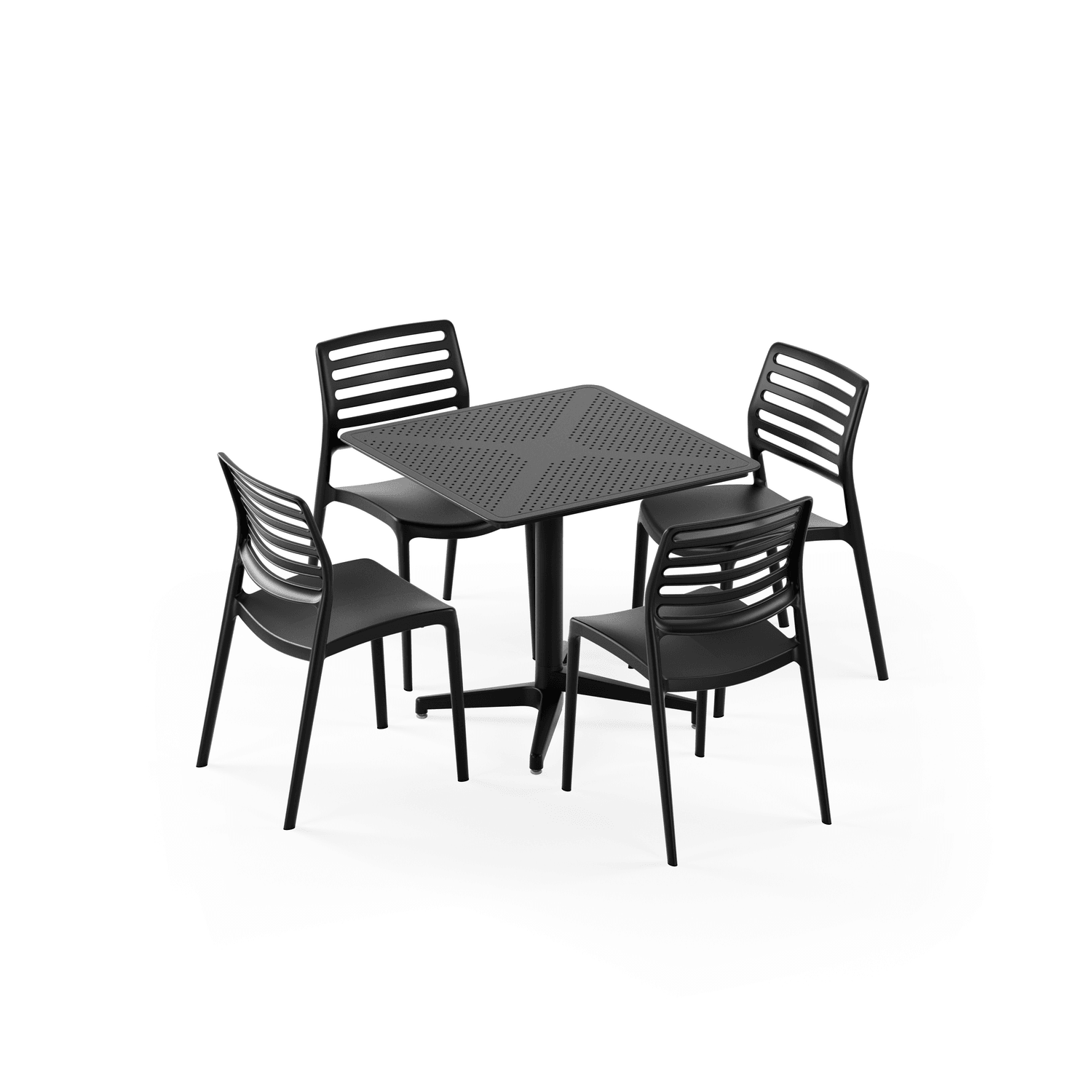 Moon 4 Kişilik Kare Polipropilen Masa Siyah & Louise Sandalye Siyah