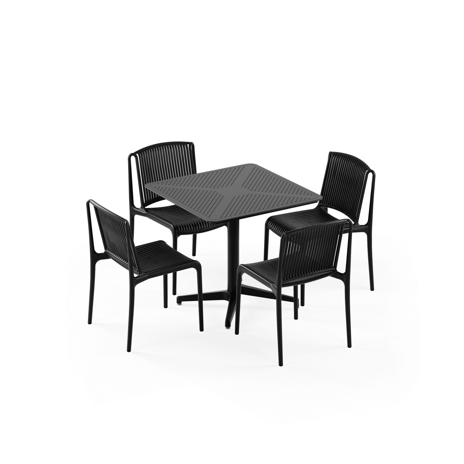 Moon 4 Kişilik Kare Polipropilen Masa Siyah & Nes Sandalye Siyah
