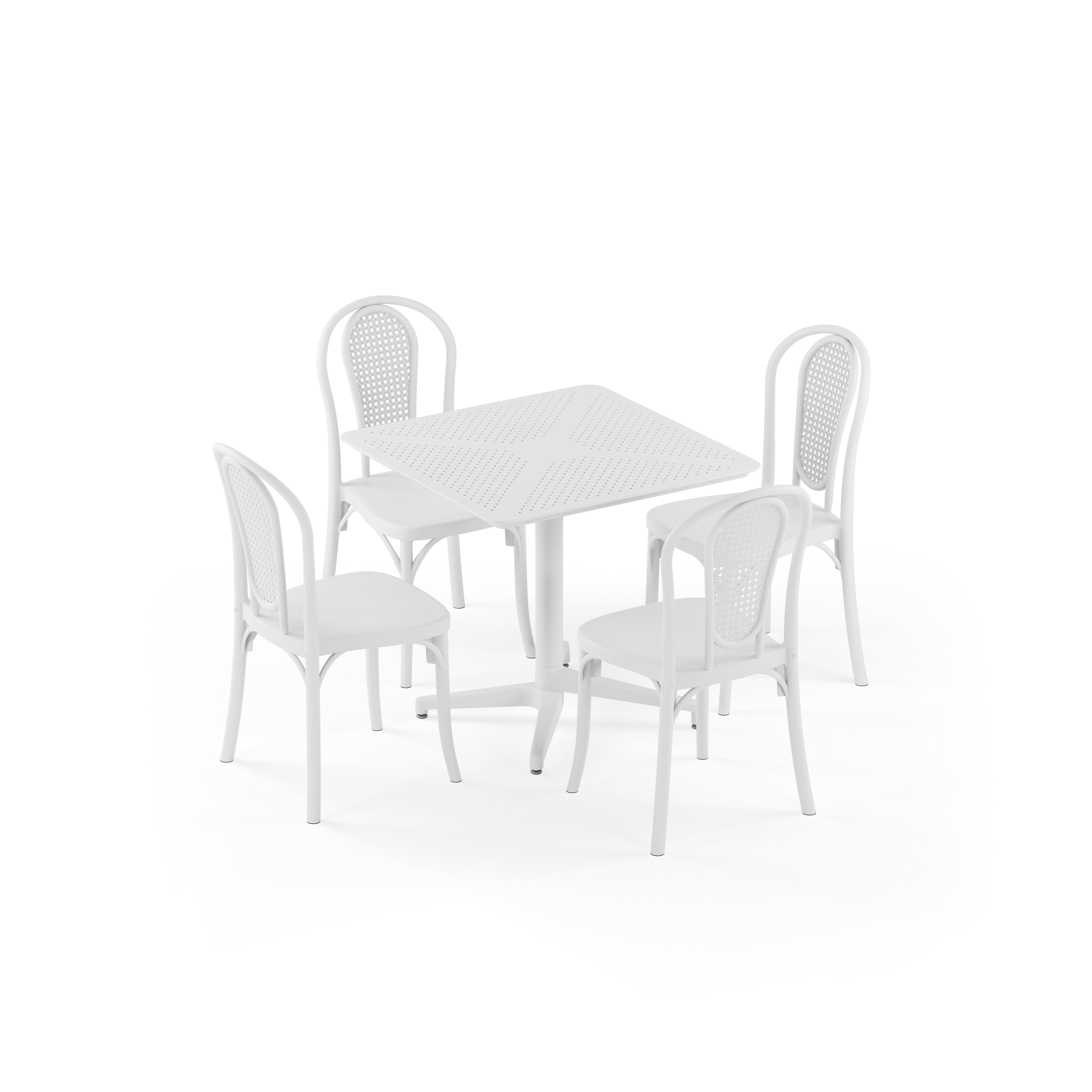 Moon 4 Kişilik Kare Polipropilen Masa Beyaz & Sozo C Sandalye Beyaz