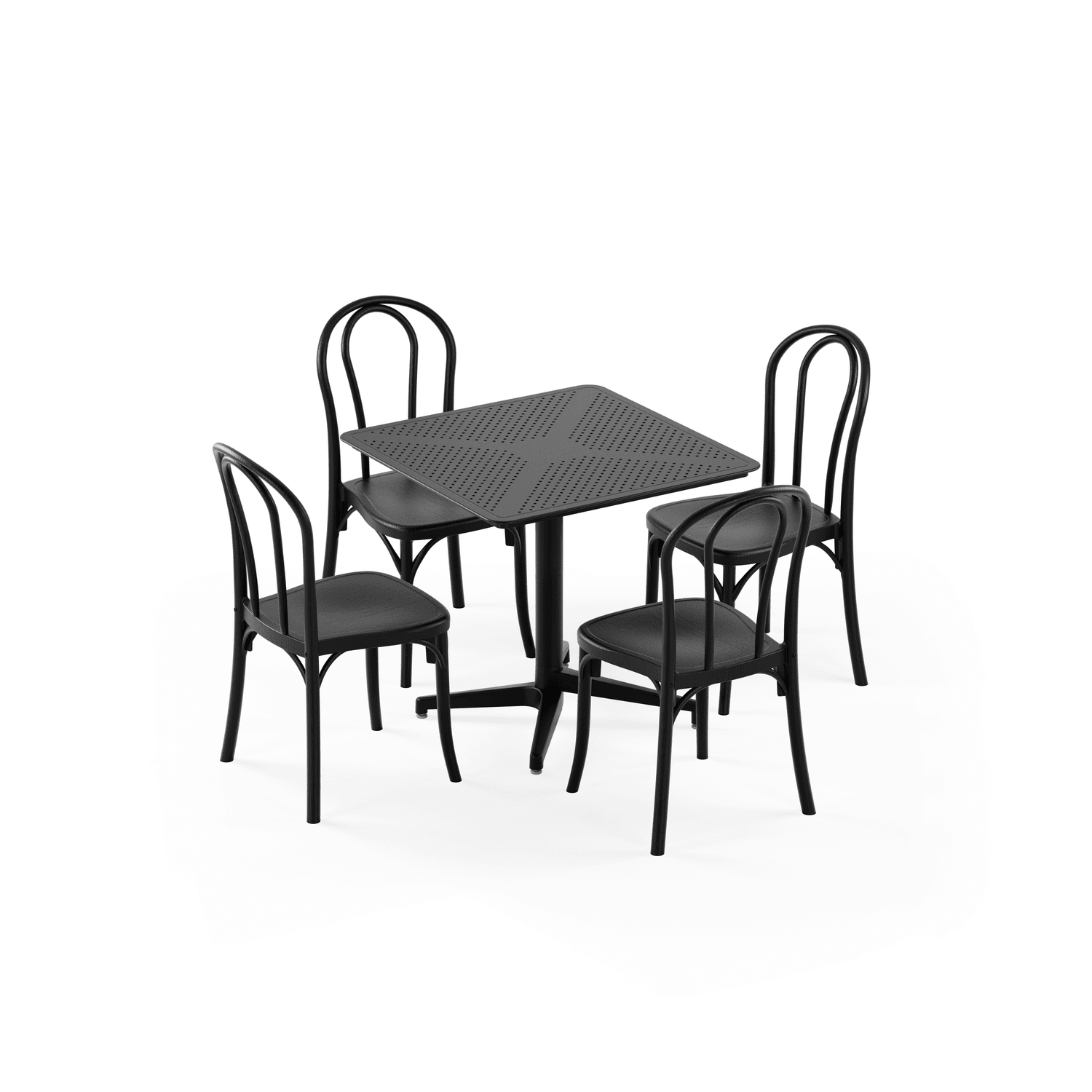 Moon 4 Kişilik Kare Polipropilen Masa Siyah & Sozo Sandalye Siyah