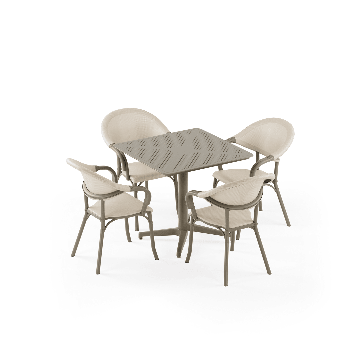 Moon 4 Kişilik Kare Polipropilen Masa Vizon & Flash-N Kollu Sandalye Vizon Bej Kum Beji