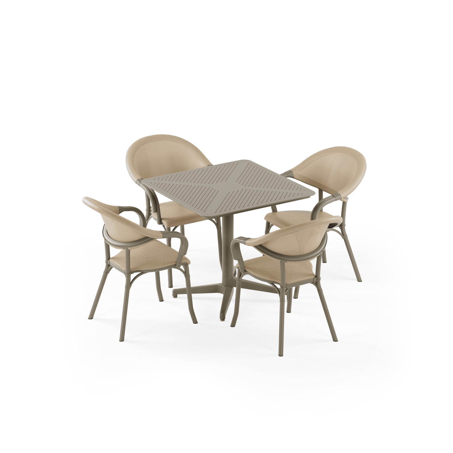 Moon 4 Kişilik Kare Polipropilen Masa Vizon & Flash-N Kollu Sandalye Vizon Keten 711