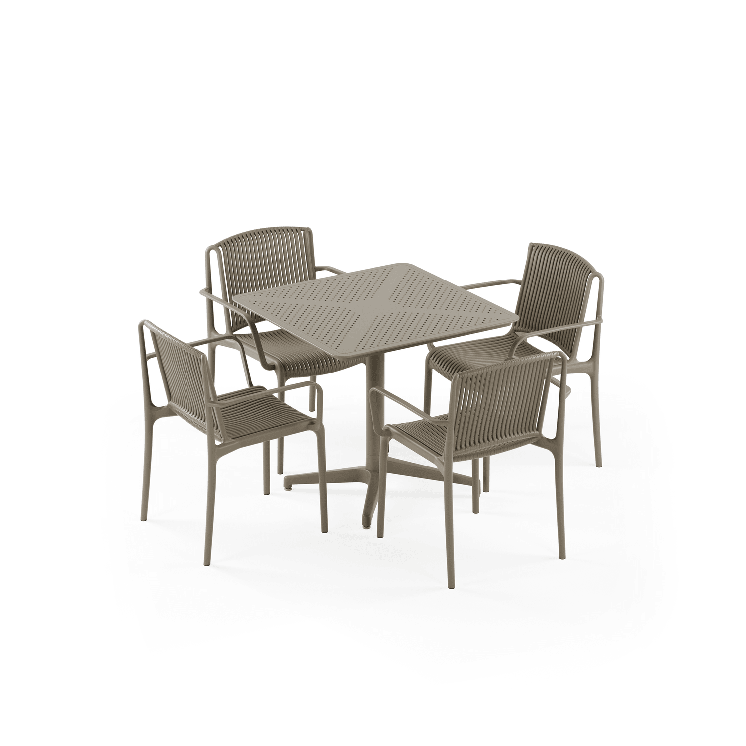 Moon 4 Kişilik Kare Polipropilen Masa Vizon & Nes Kollu Sandalye Vizon