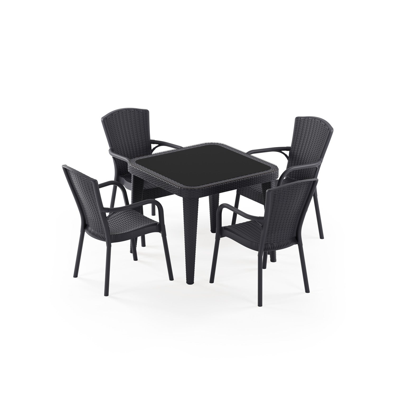 Osaka 4 Kişilik Kare Polipropilen Masa Antrasit & Royal Sandalye Antrasit