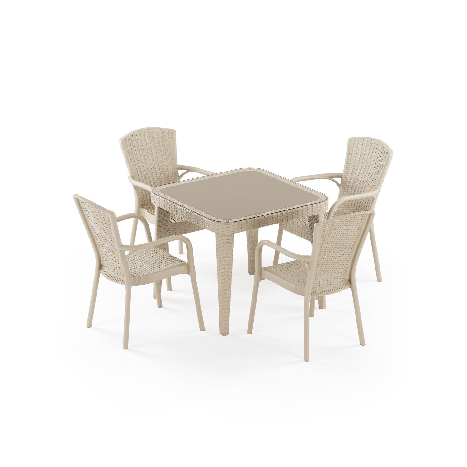 Osaka 4 Kişilik Kare Polipropilen Masa Bej & Royal Sandalye Bej