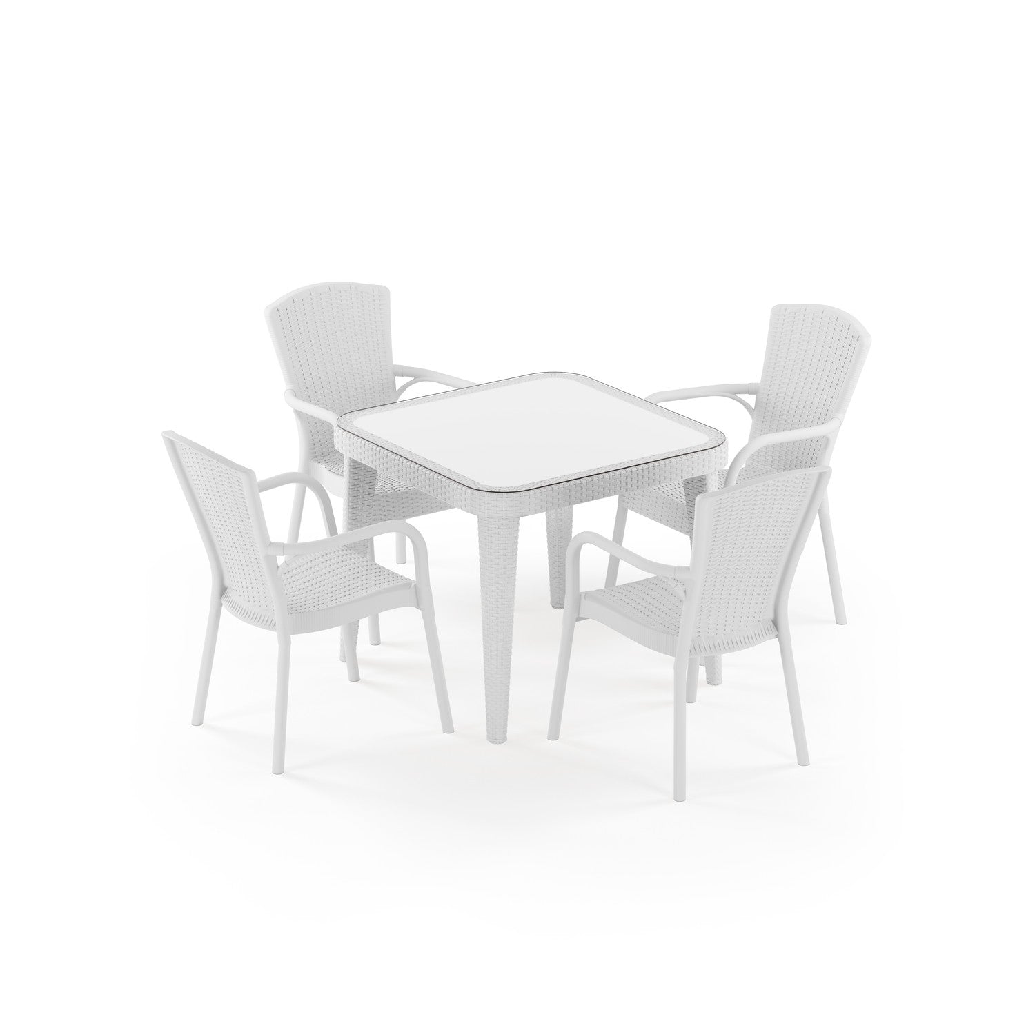 Osaka 4 Kişilik Kare Polipropilen Masa Beyaz & Royal Sandalye Beyaz