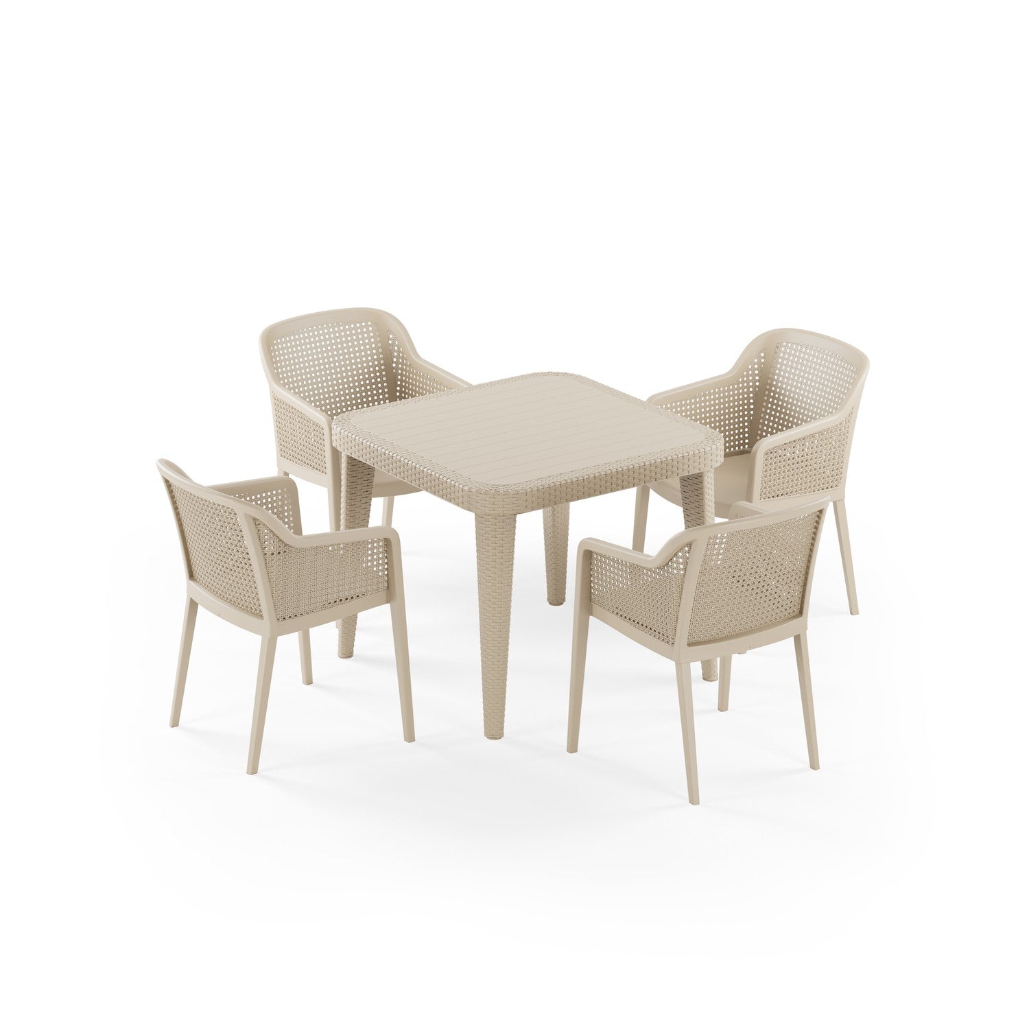 Osaka 4 Kişilik Kare Polipropilen Masa & Osaka Sandalye Bej