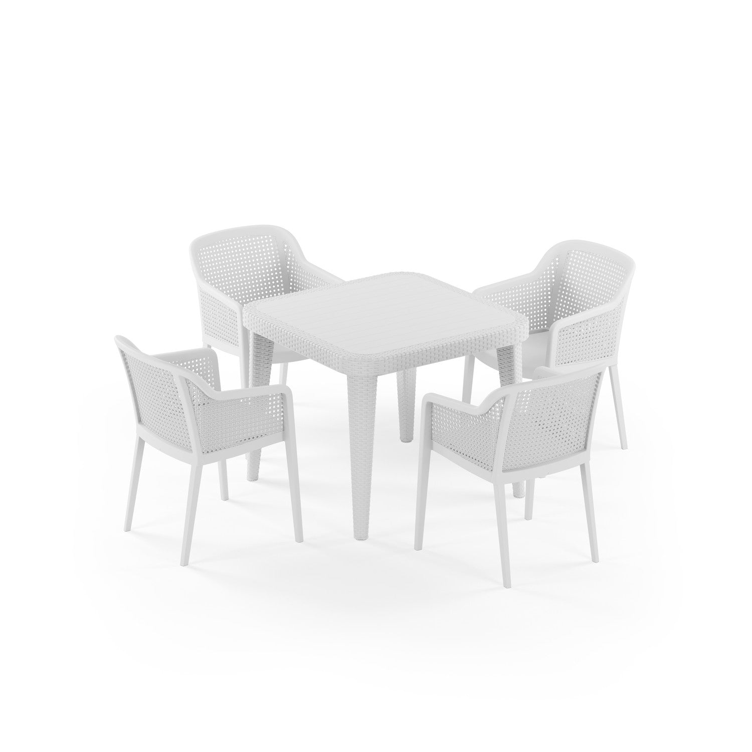 Osaka 4 Kişilik Kare Polipropilen Masa & Osaka Sandalye Süt Beyaz