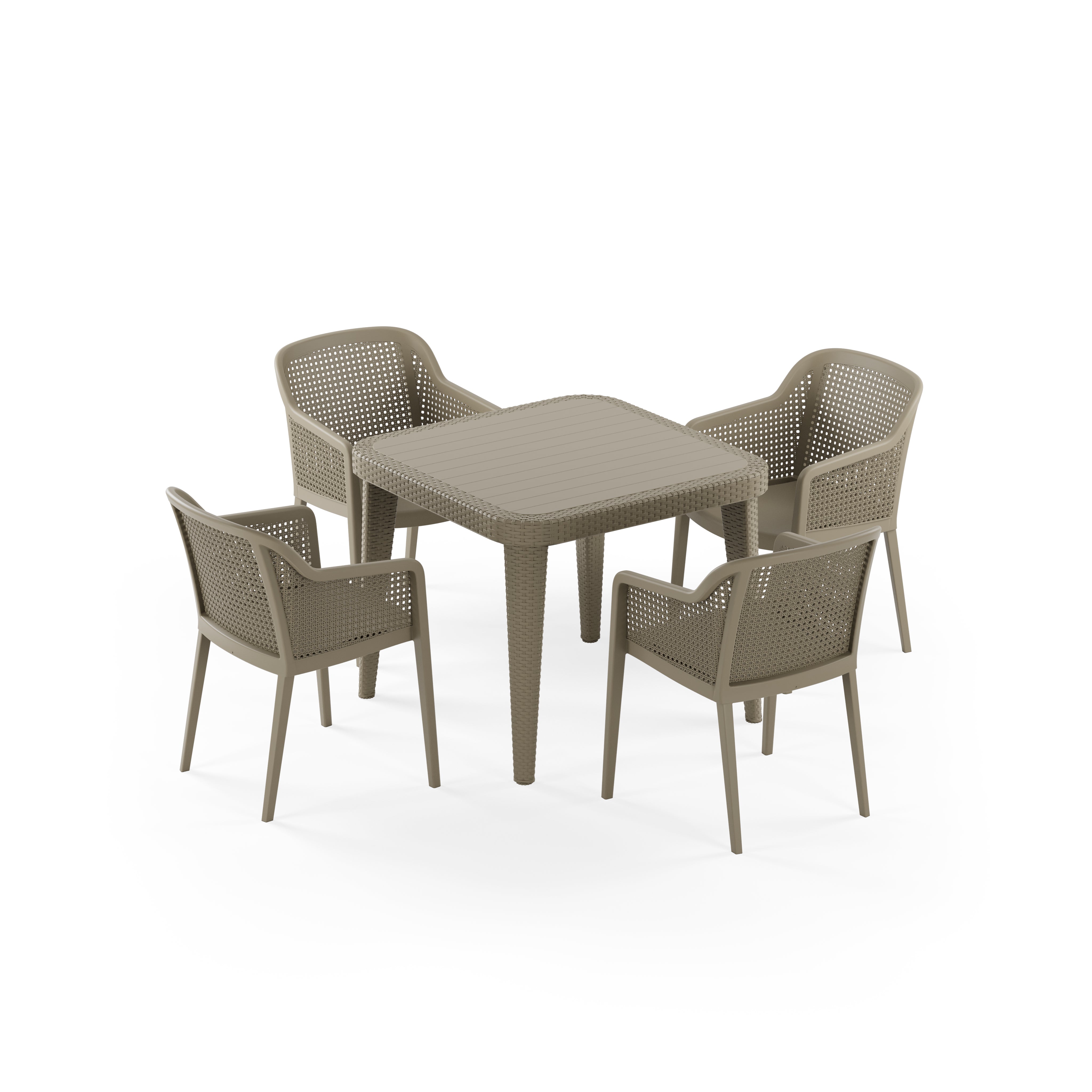 Osaka 4 Kişilik Kare Polipropilen Masa & Osaka Sandalye Vizon