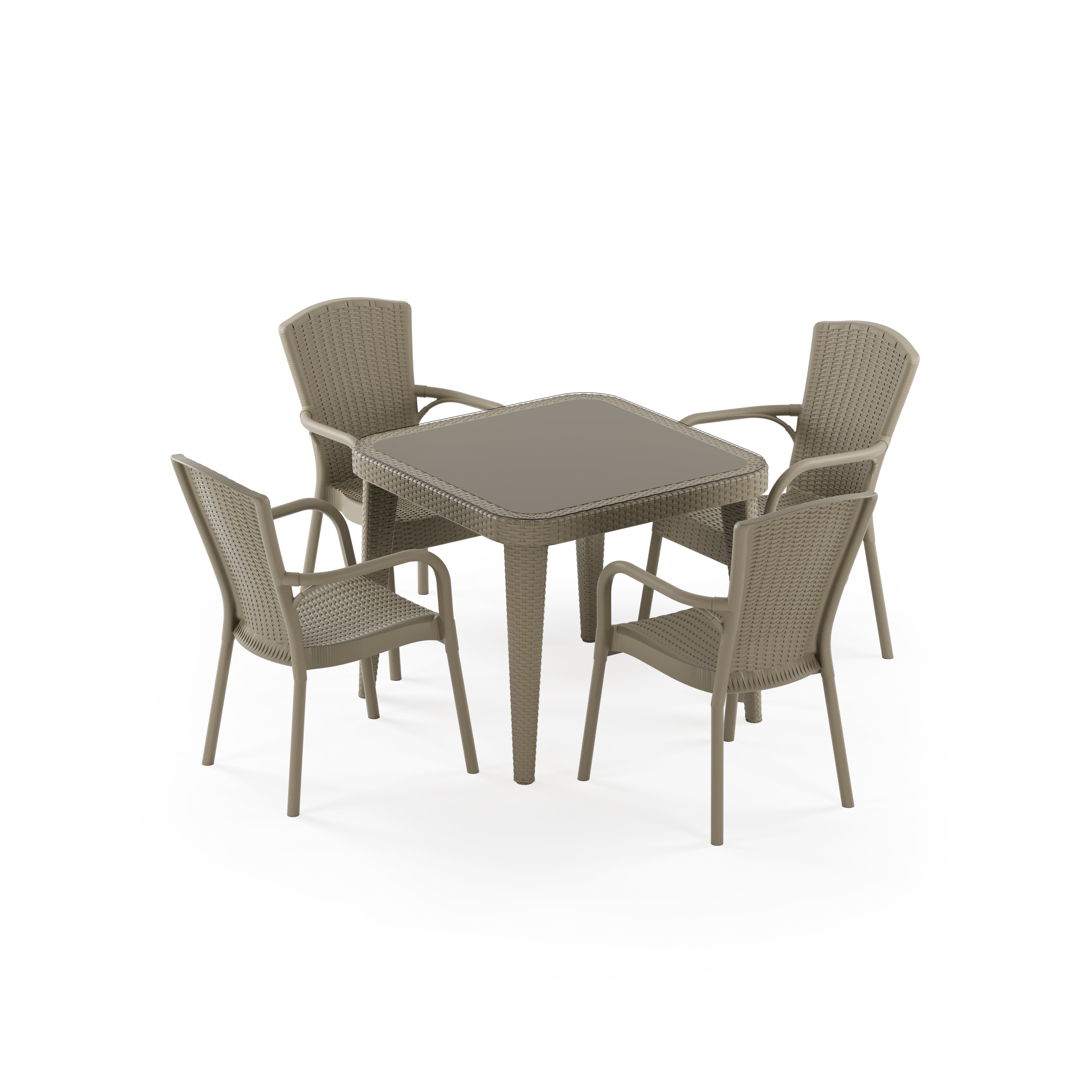 Osaka 4 Kişilik Kare Polipropilen Masa Vizon & Royal Sandalye Vizon