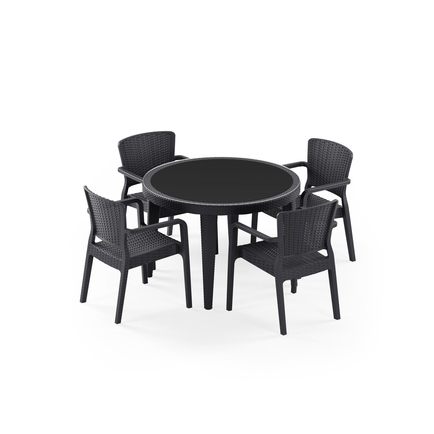 Osaka 4 Kişilik Yuvarlak Polipropilen Masa Antrasit & Antares Sandalye Antrasit