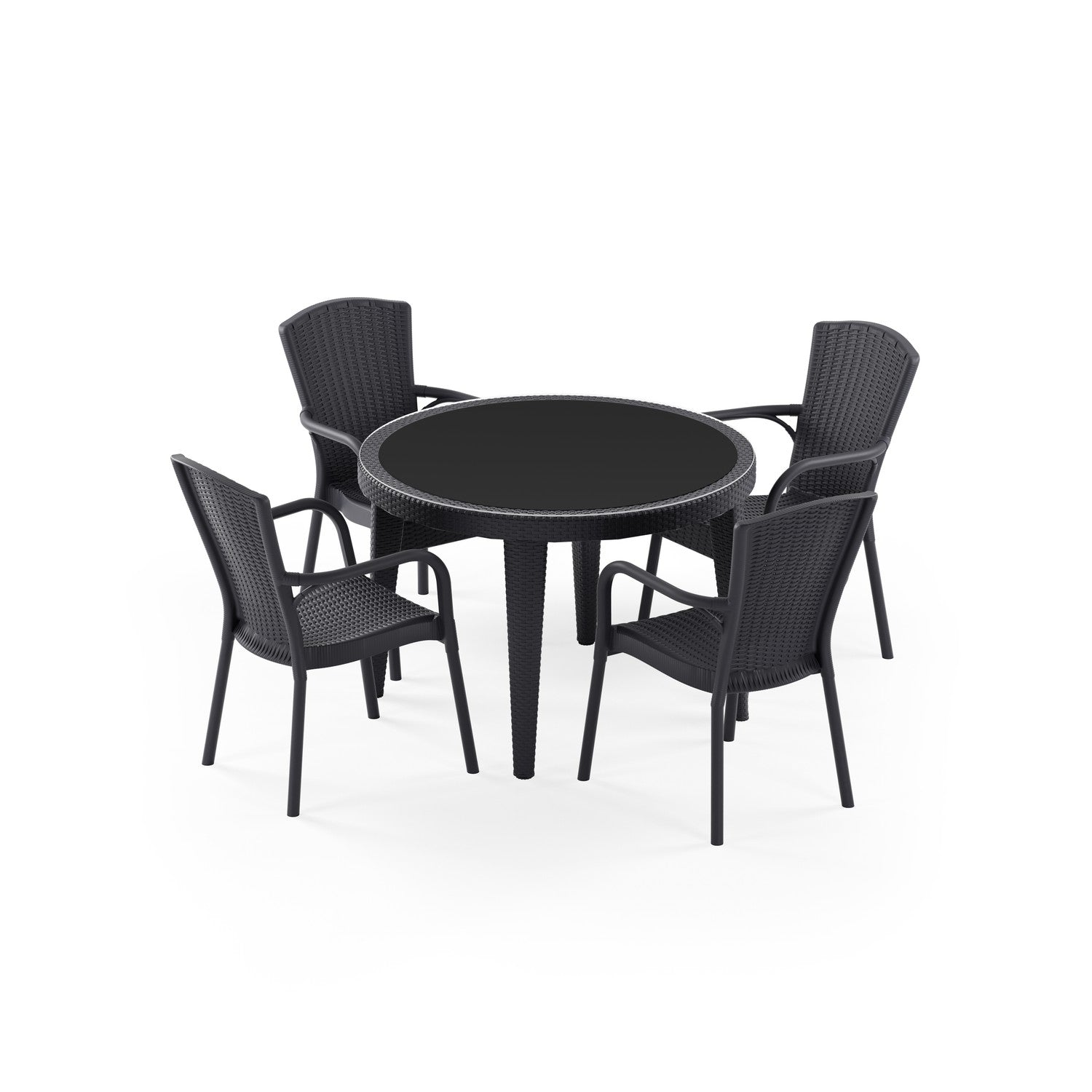 Osaka 4 Kişilik Yuvarlak Polipropilen Masa Antrasit & Royal Sandalye Antrasit