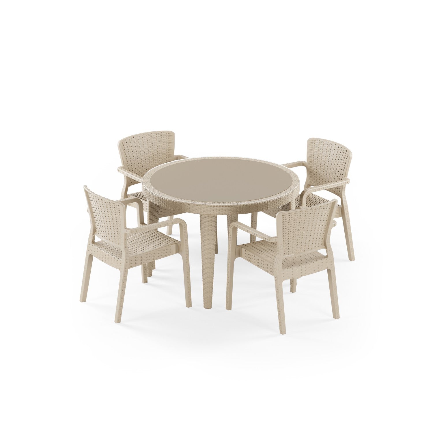 Osaka 4 Kişilik Yuvarlak Polipropilen Masa & Antares Sandalye Bej