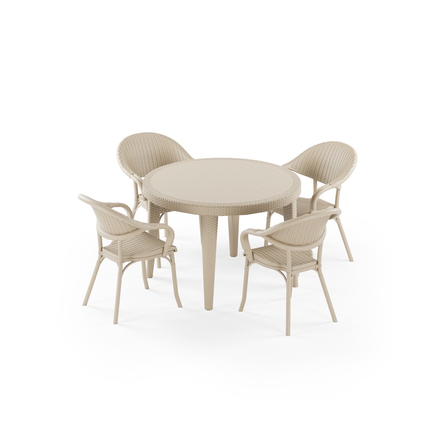 Osaka 4 Kişilik Yuvarlak Polipropilen Masa Bej & Flash-R Kollu Sandalye Bej