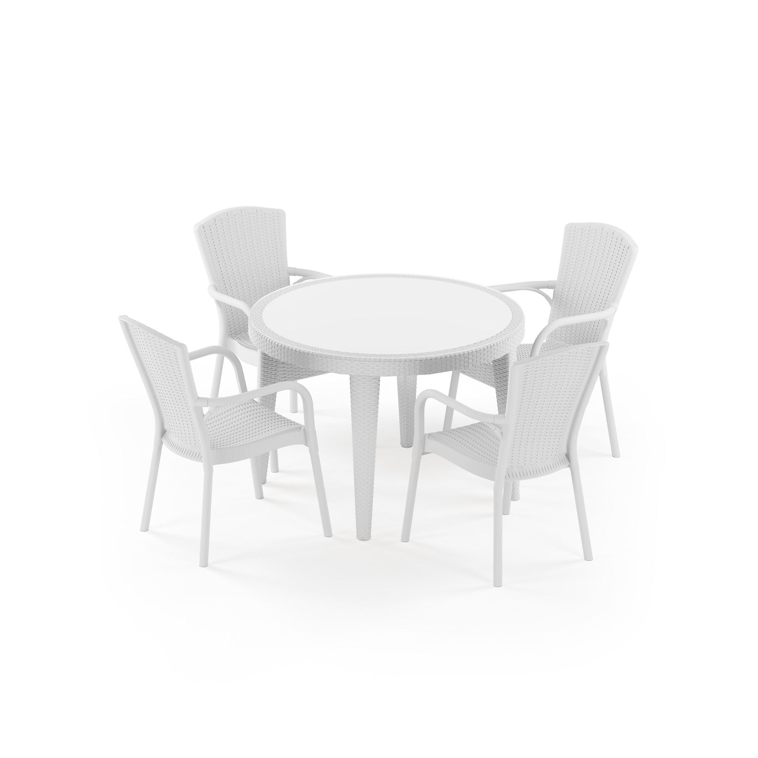 Osaka 4 Kişilik Yuvarlak Polipropilen Masa Beyaz & Royal Sandalye Beyaz