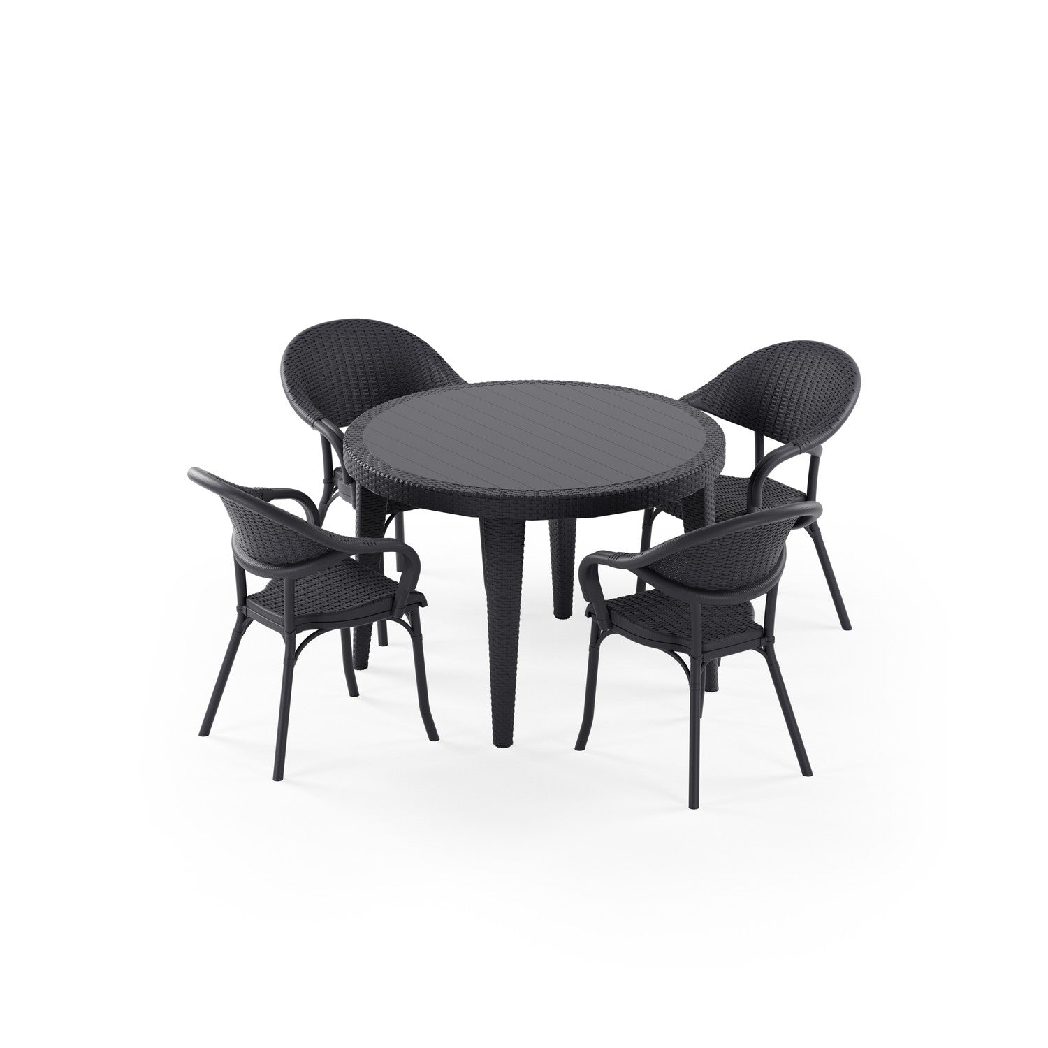 Osaka 4 Kişilik Yuvarlak Polipropilen Masa Antrasit & Flash-R Kollu Sandalye Antrasit