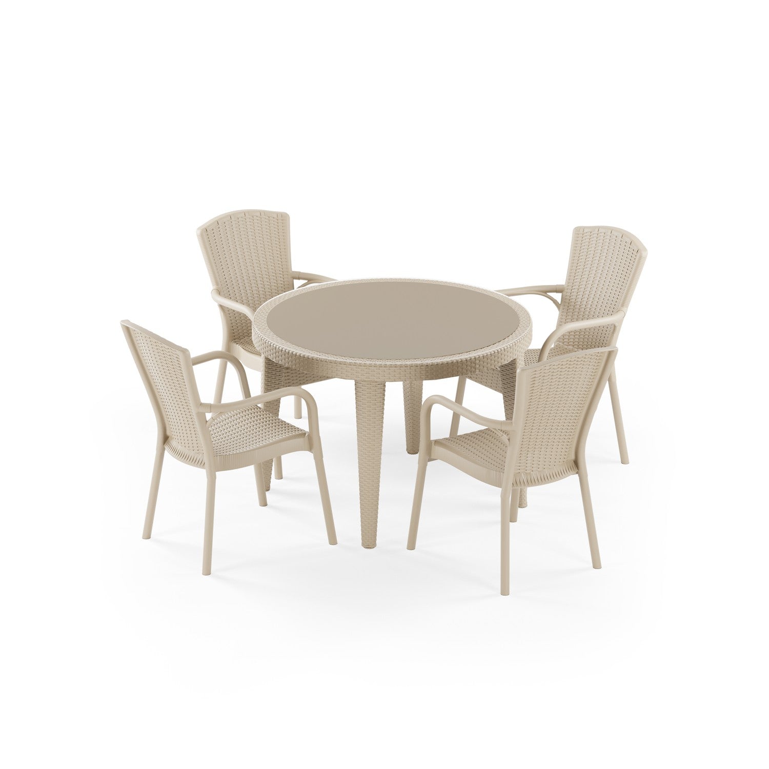 Osaka 4 Kişilik Yuvarlak Polipropilen Masa Bej & Royal Sandalye Bej