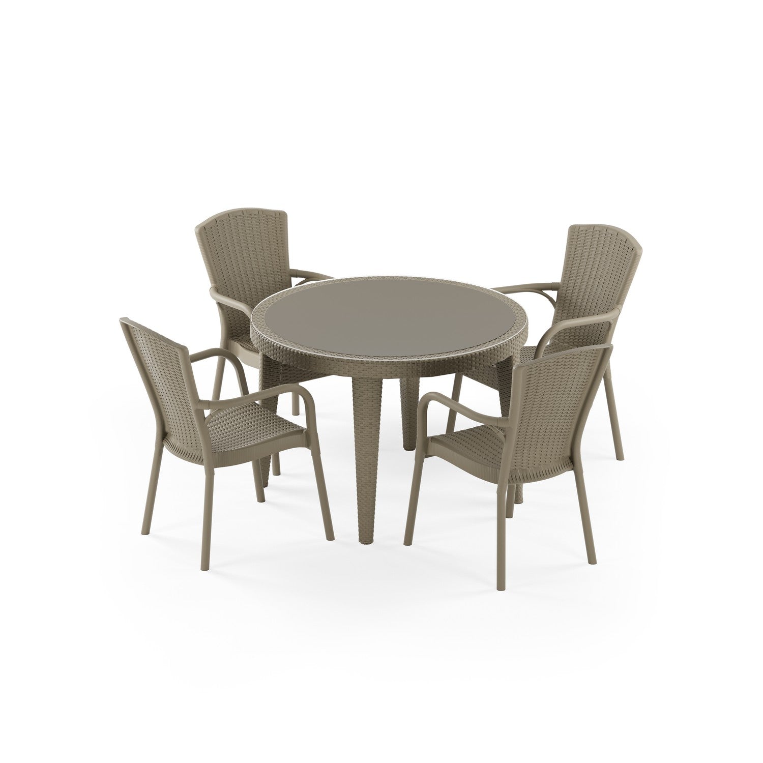 Osaka 4 Kişilik Yuvarlak Polipropilen Masa Vizon & Royal Sandalye Vizon