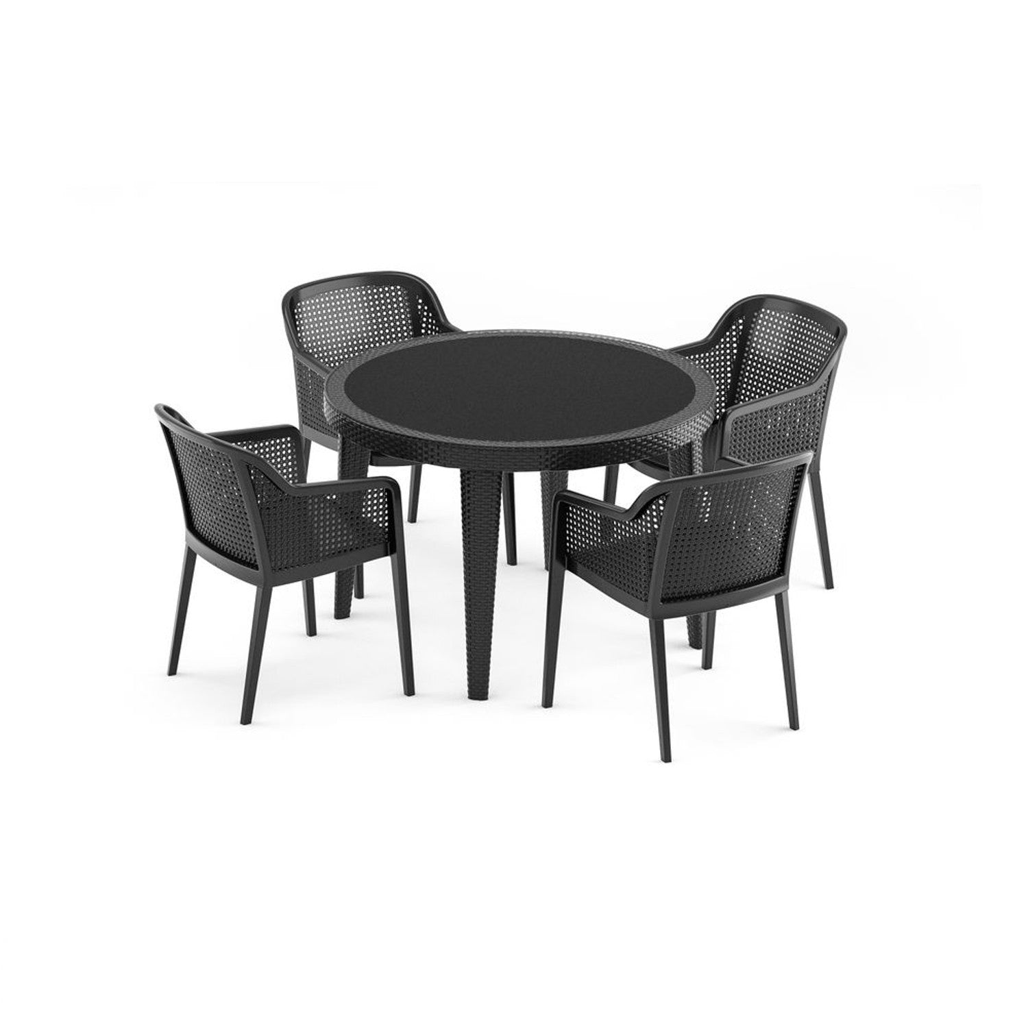 Osaka 4 Kişilik Yuvarlak Polipropilen Masa Siyah & Octa Sandalye Siyah