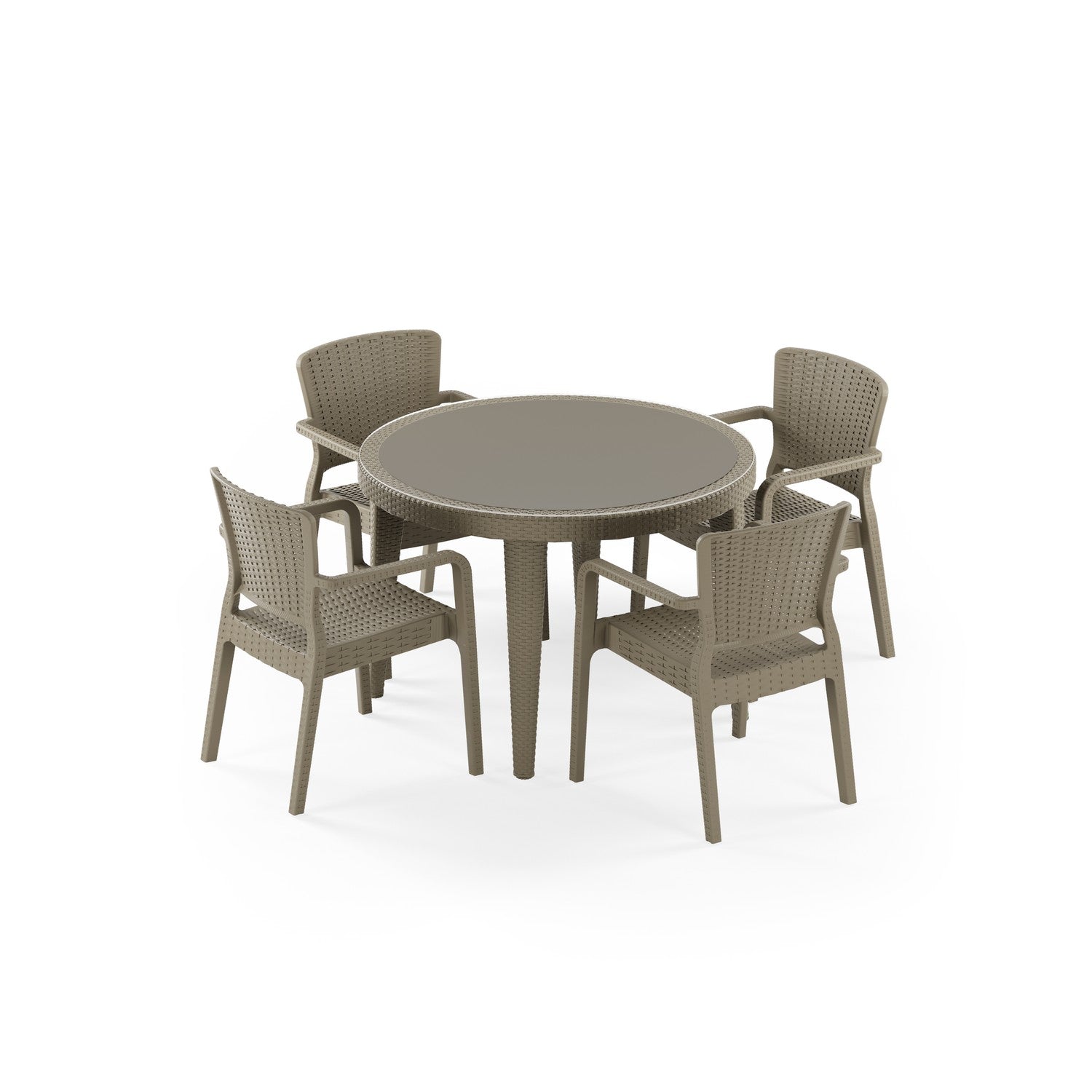 Osaka 4 Kişilik Yuvarlak Polipropilen Masa & Antares Sandalye Vizon