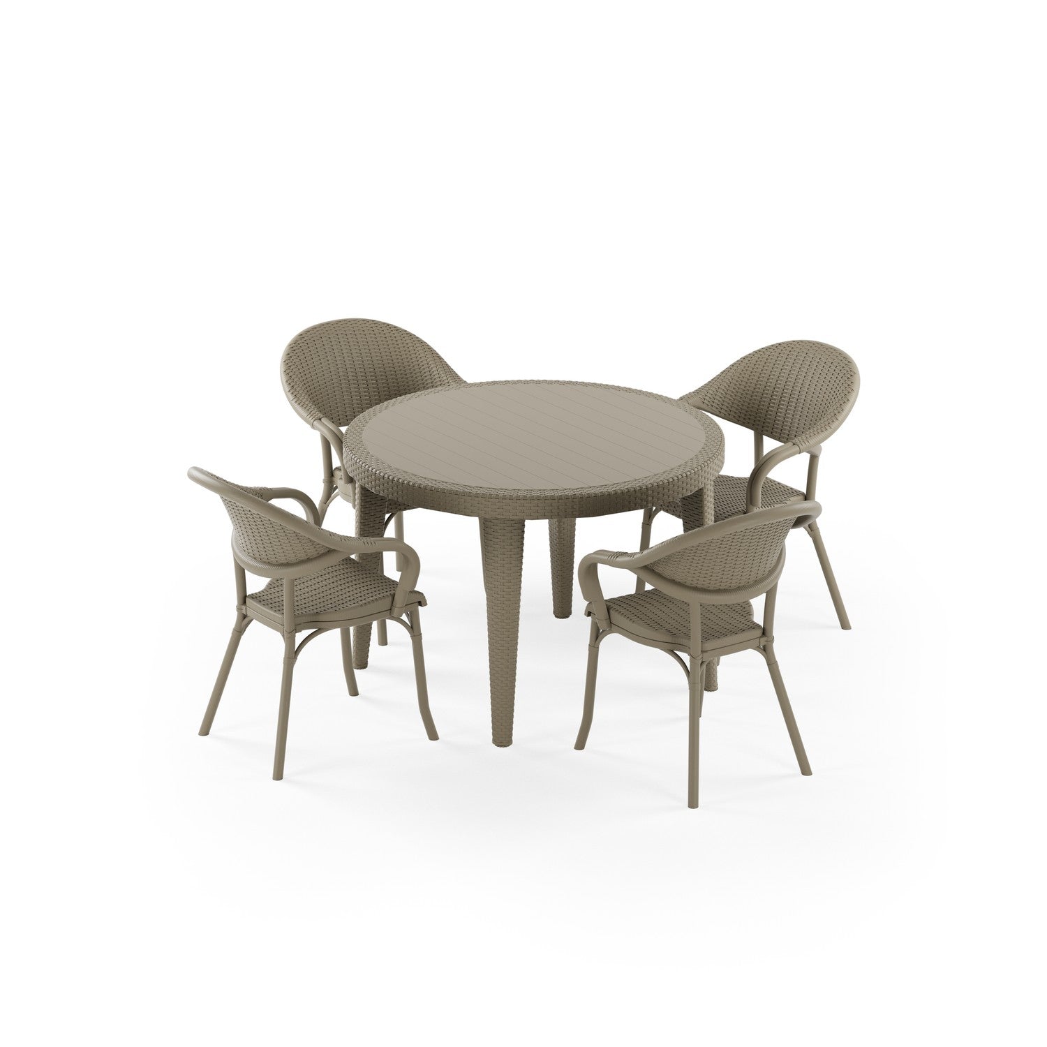 Osaka 4 Kişilik Yuvarlak Polipropilen Masa Vizon & Flash-R Kollu Sandalye Vizon