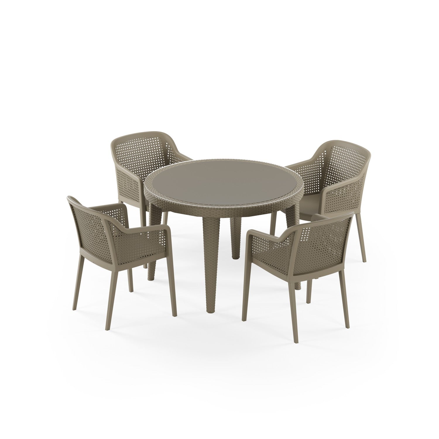 Osaka 4 Kişilik Yuvarlak Polipropilen Masa & Octa Sandalye Vizon