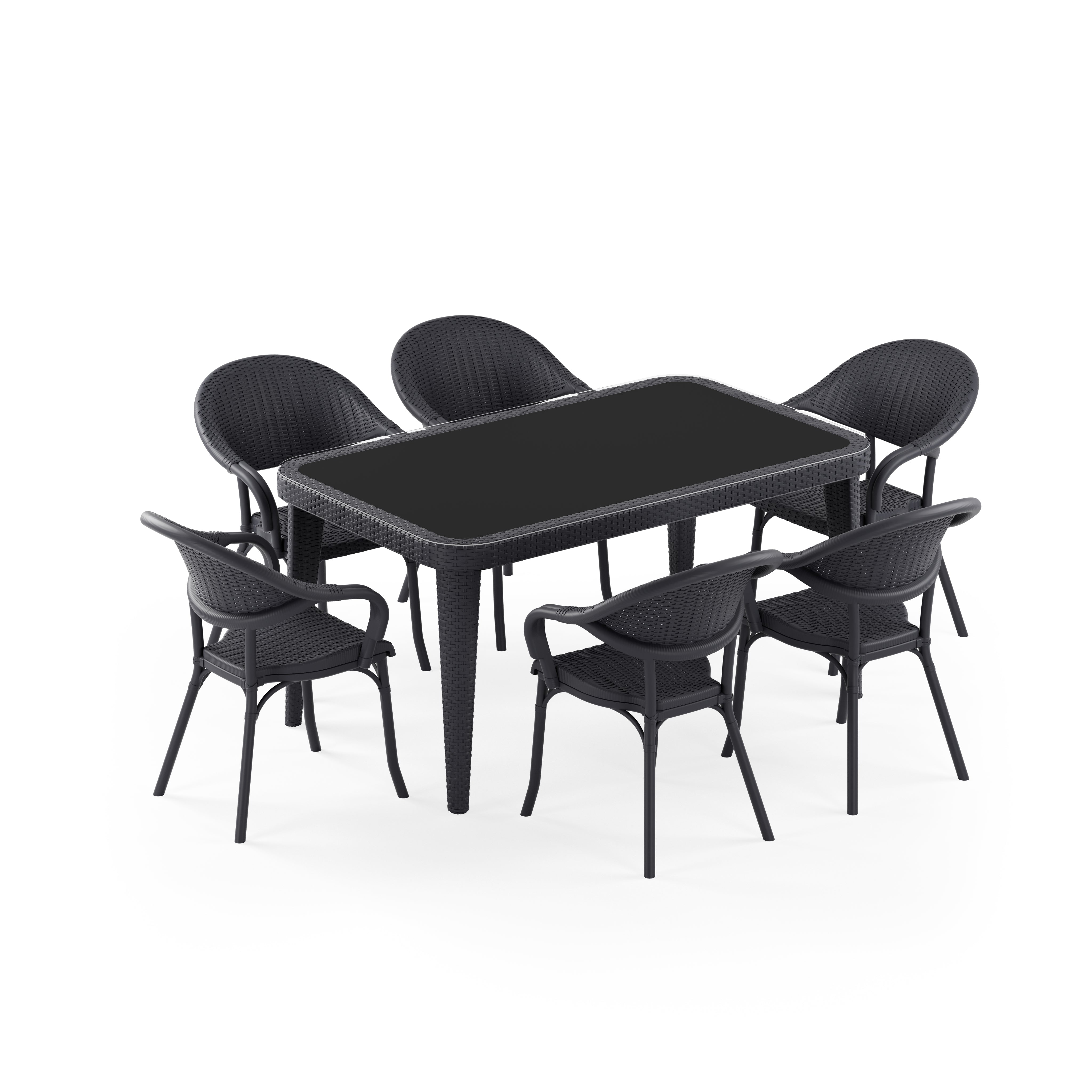 Osaka 6 Kişilik Dikdörtgen Polipropilen Masa Antrasit & Flash-R Kollu Sandalye Antrasit